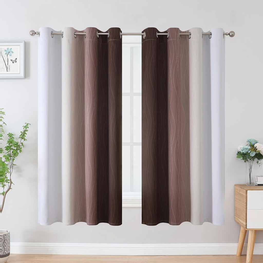 Estelartextiler Estelar Textiler Brown and Greyish White Blackout Curtains 63 Inch Length 2 Panels Set, Full Room Darkening Grommet Ombre C…