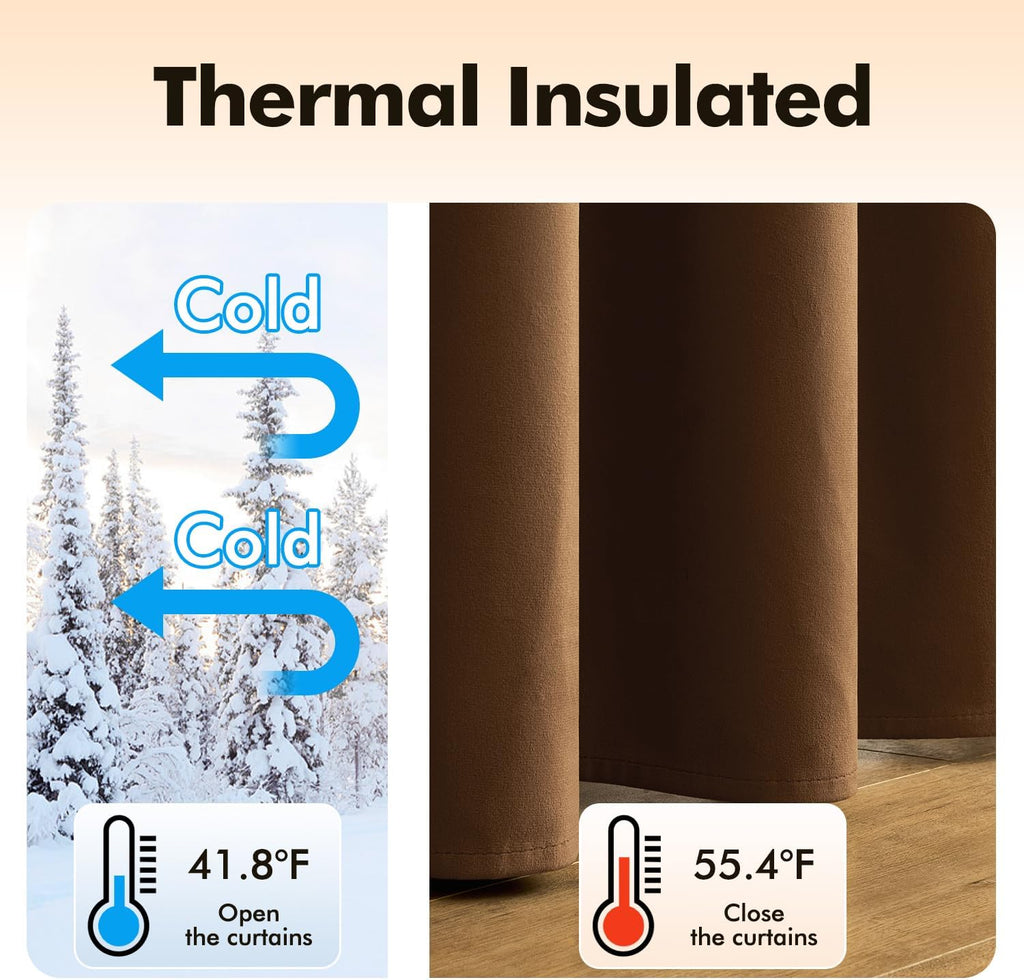 MIULEE Velvet Curtains Chocolate Elegant Grommet Thermal Insulated Soundproof Brown Room Darkening Curtains/Drapes for Classical Living…
