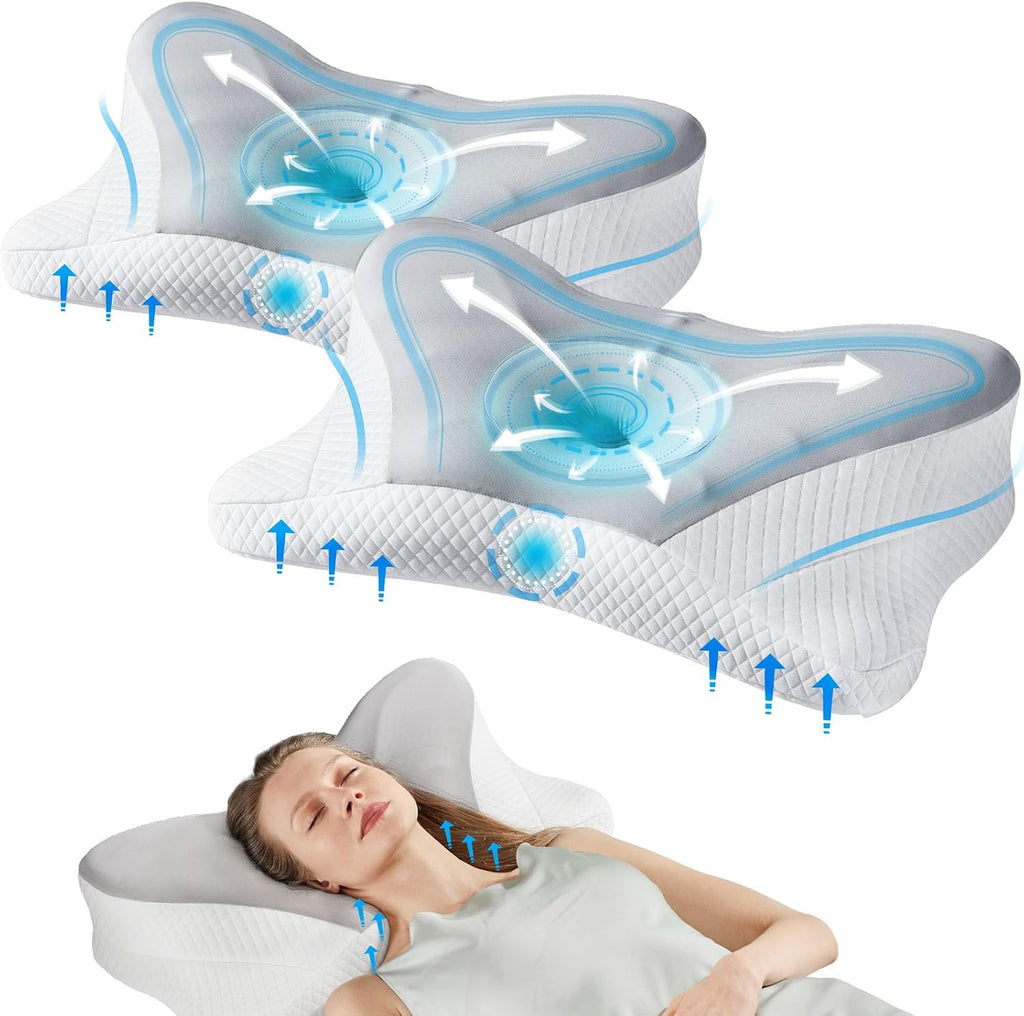 Sweetcrispy 2 Pack Cooling Ergonomic Memory Foam Cervical Pillow for Neck and Shoulder, Orthopedic Neck Support for Back Stomach…