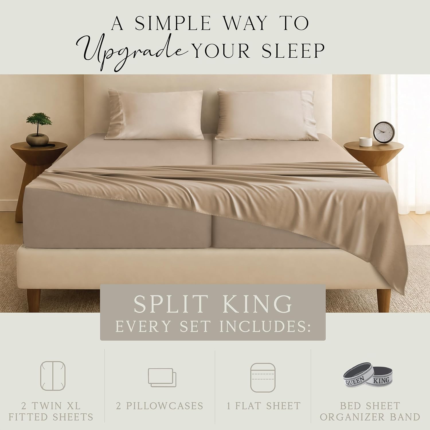 KARISSA MAE Pure Viscose from Bamboo Split King Size Sheet Set | 100% FSC Certified | Luxuriously Soft | Cooling | 18" Deep Pocket…