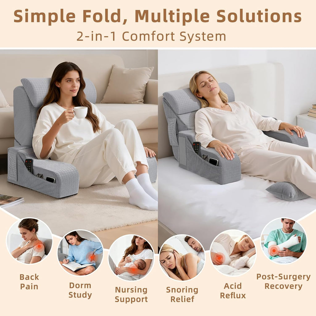 Esuerdo 5PCS Reading Pillow for Sitting in Bed Adult, 2 in 1 Foldable Back Wedge Pillow for Sleep, Ergonomic Back Support Pillow with Arms…