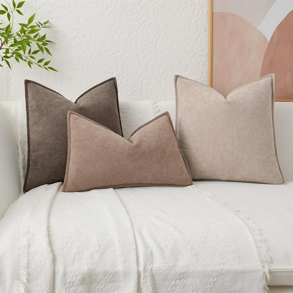 KevinTextile Kevin Textile Waterproof Decorative Pillow Covers Khaki 20x20 Inch Pack of 2 Soft Boucle Textured Throw Pillowcases Elegant Ac…