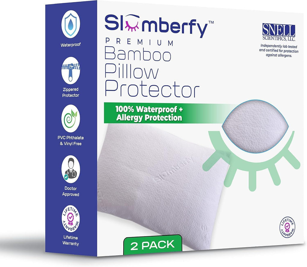 Standard Size Waterproof Protector by Slumberfy – Premium Allergy-Resistant and Breathable Pillow Cover: 20x26 in – Set of 2