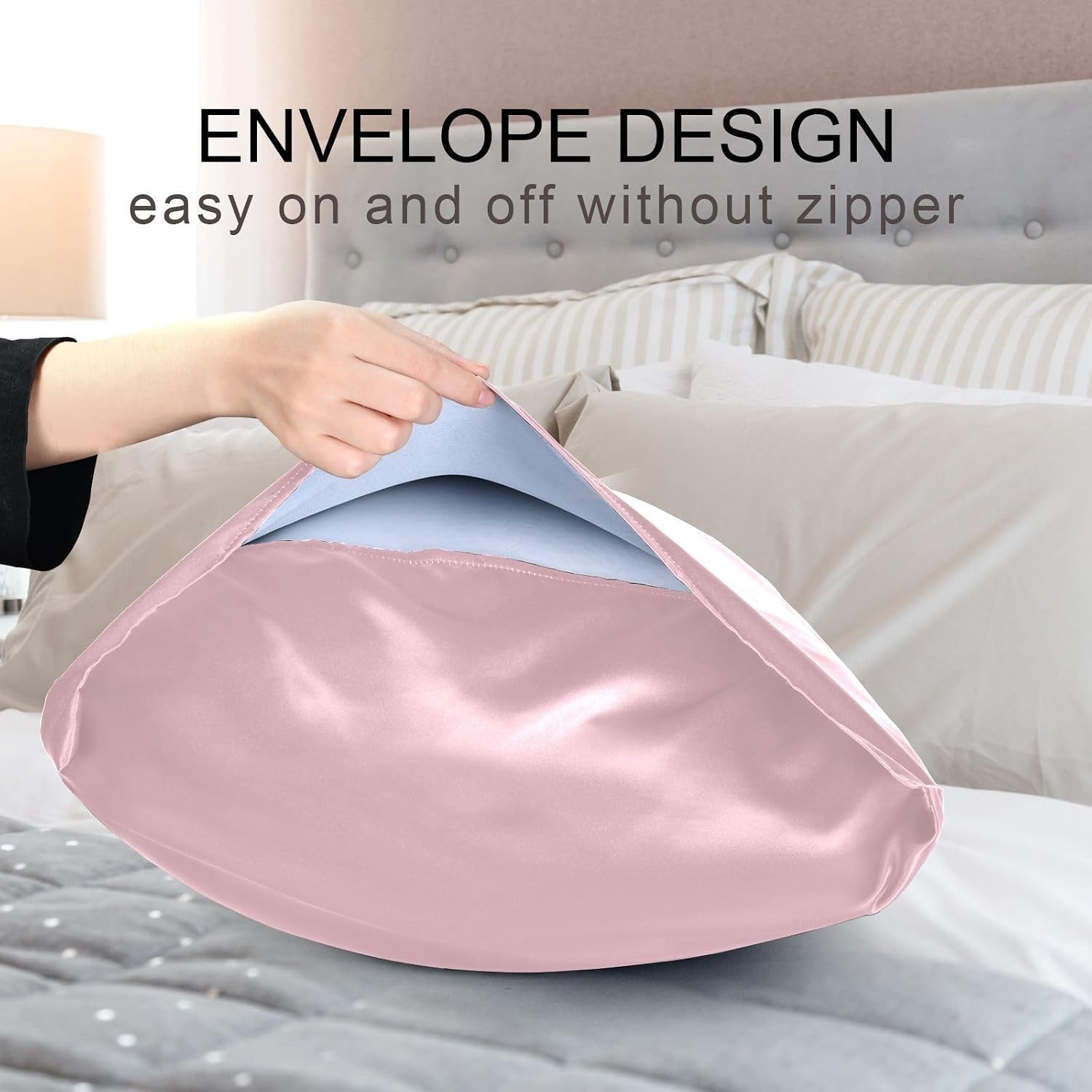Pink Color Pillow Covers Silk Pillowcase for Hair and Skin Breathable Smooth Soft Satin Pillowcase King Size Pillow Case for Hot Sleepers…