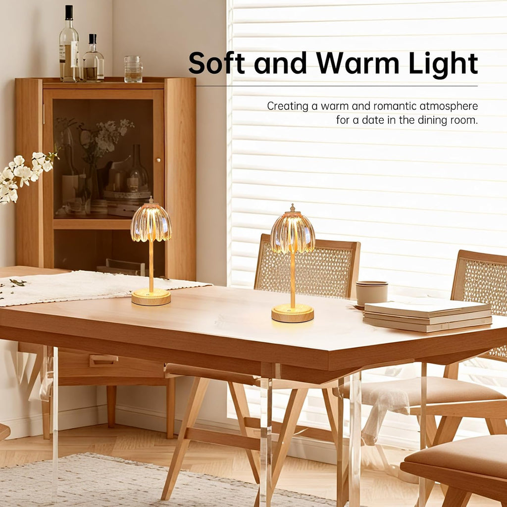 Shenmoyl Tulip Table Lamp with 5200mAh Battery & Touch Control, Small Cordless Table Lamp with 3 Colors, Rechargeable Battery Operated…