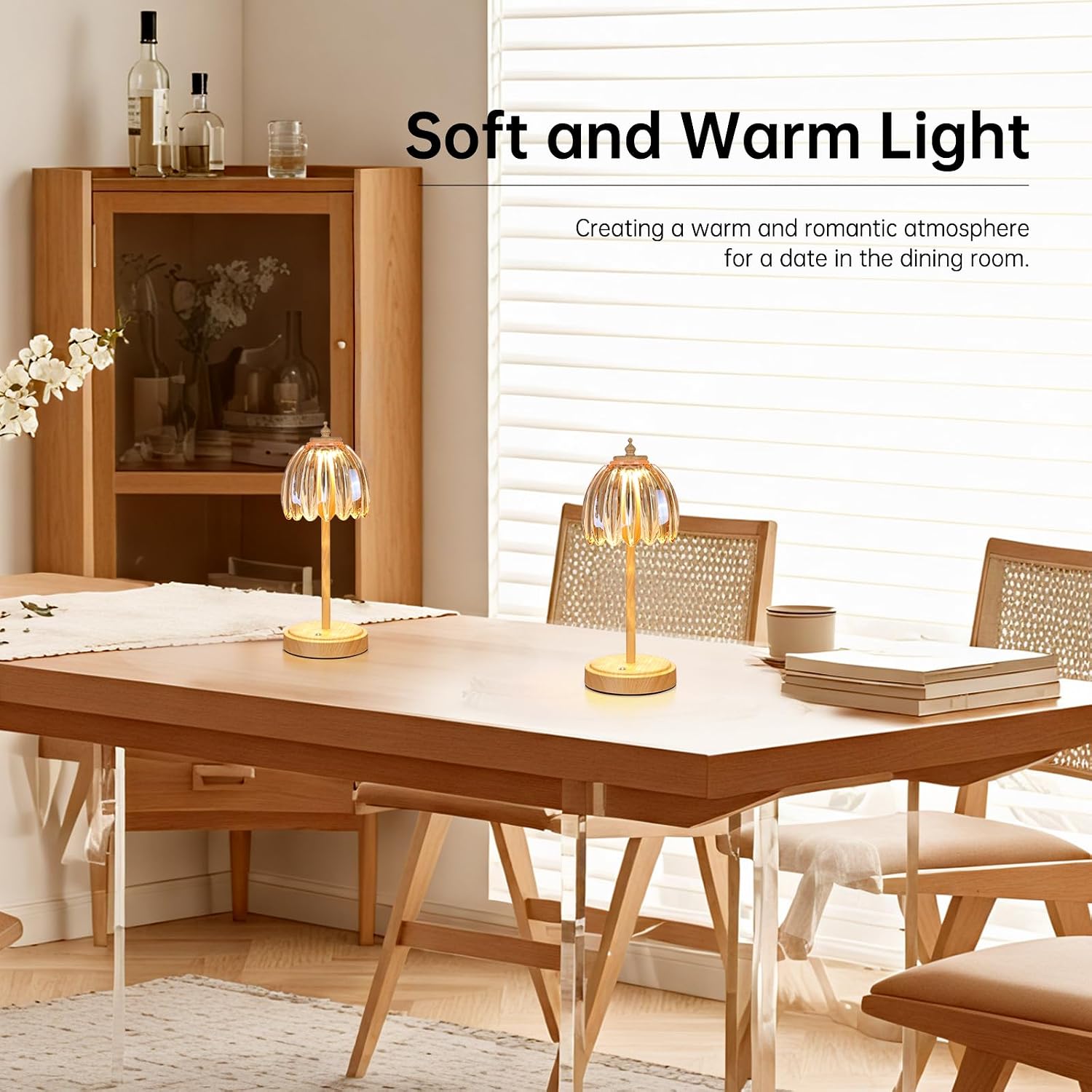 Shenmoyl Tulip Table Lamp with 5200mAh Battery & Touch Control, Small Cordless Table Lamp with 3 Colors, Rechargeable Battery Operated…