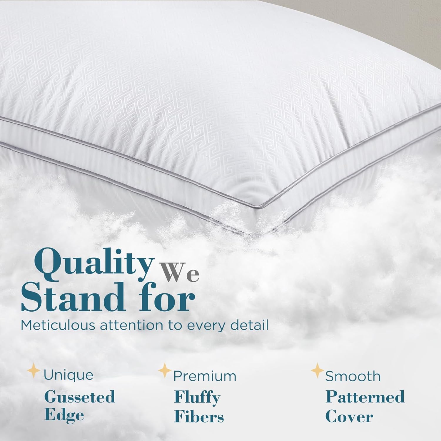 viewstar Bed Pillows Set of 2, Firm Support Down Alternative Gusseted Pillows for Side, Back, or Stomach Sleepers, White, 19" x 33"