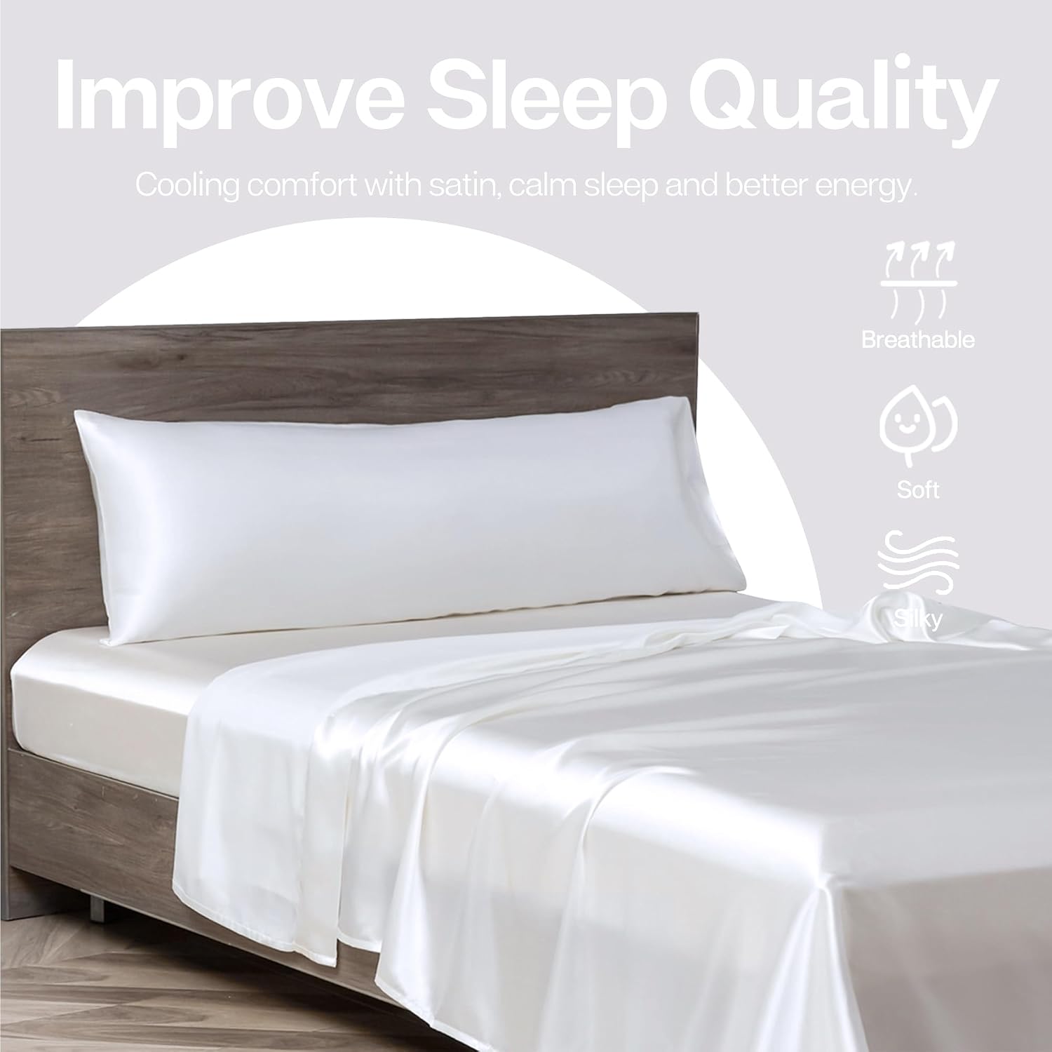 MR&HM Satin Body Pillow Cover, Soft and Breathable Body Pillow Case with Envelope Closure, Cooling and Silky Long Pillowcase for Hair and…