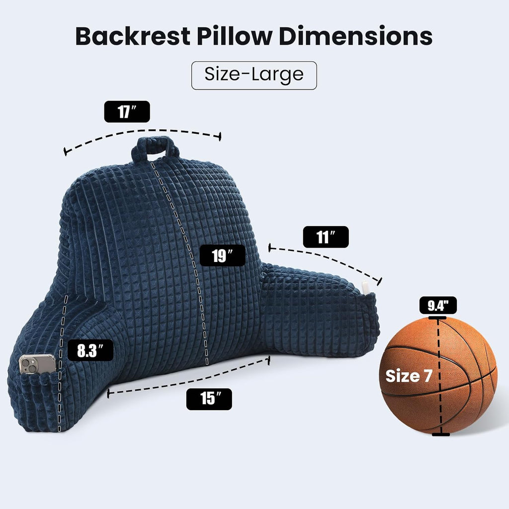 Pajeo Multi-Purpose Bed Pillow for Sitting Up,19" Flannel Backrest Pillow with Arms for Seniors & Pregnancy Support, Oeko-TEX Certified Sitt…