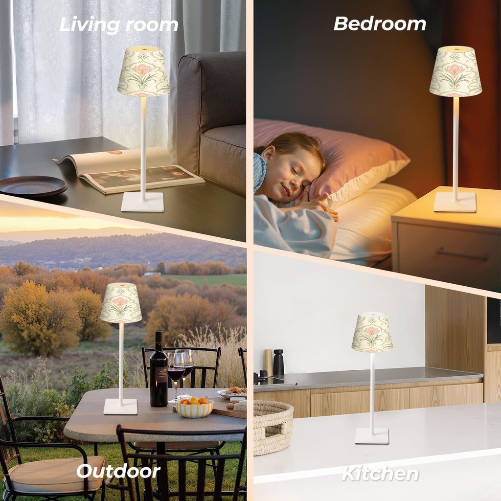 Cordless Mahjong Lamp Art Nouveau Floral Pink Yellow Crocus Flowers Cream Small LED Lamp 3 Color Dimmable Rechargeable Lamps for Mah Jong…