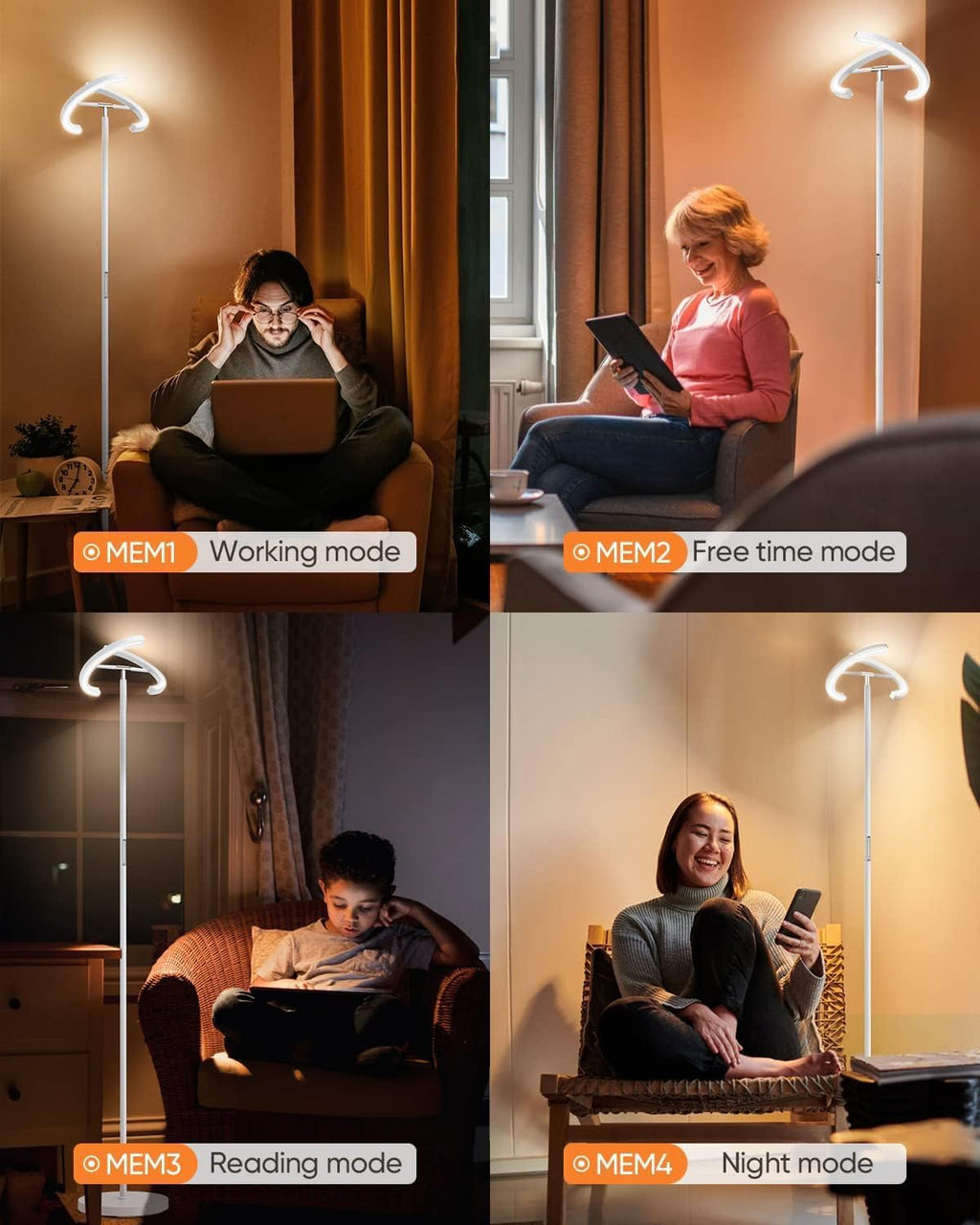 SIBRILLE White Floor Lamp, Modern Stepless Dimmable Standing Lamp 3000-6000K, 20W LED Rotatable Reading Tall Lamp, Touch & Remote Control…