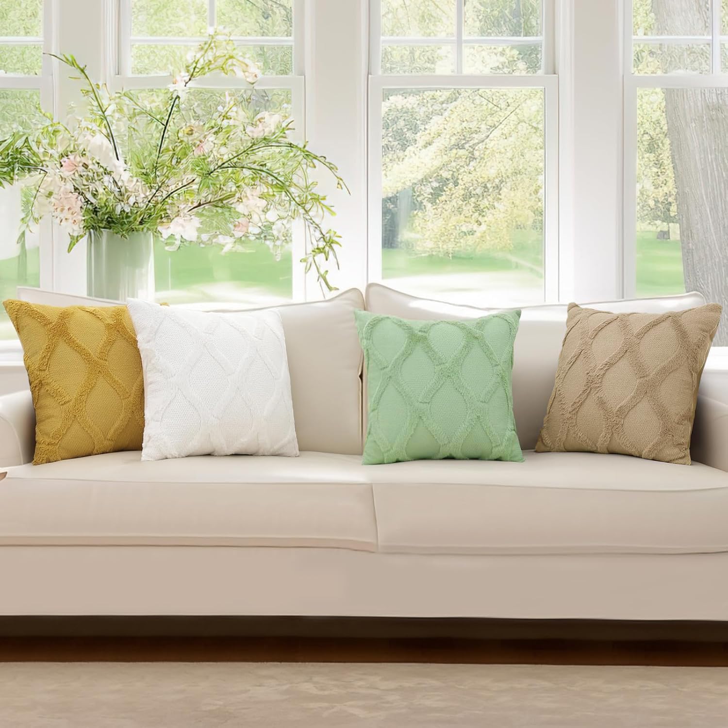 decorUhome Summer Euro Sham Throw Pillow Covers 24x24 Inch Set of 2, Soft Plush Faux Fur Wool Sage Green Accent Couch Pillow Covers for Mod…