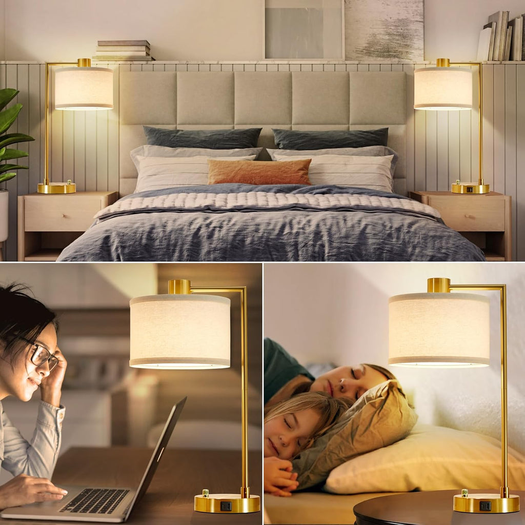 Luvkczc Table Lamp for Bedroom Set of 2 with USB C+A Ports, Fully Stepless Dimmable Bedside Lamp with Linen Lampshade, Nightstand Lamp…