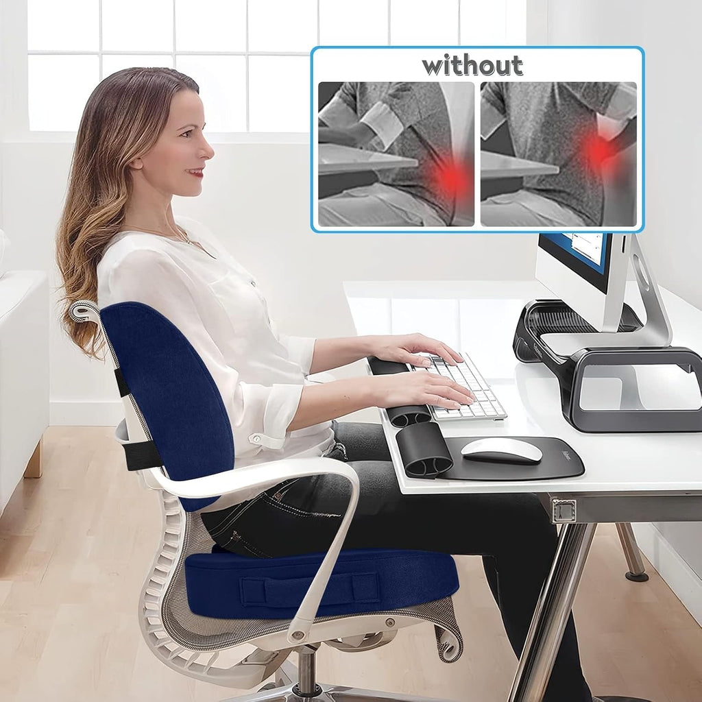 CloudBliss Lumbar Support Pillow & Seat Cushion Set for Office Chair, Desk Chair, Wheelchair & Car – Memory Foam Back Support, Ergonomic Ch…