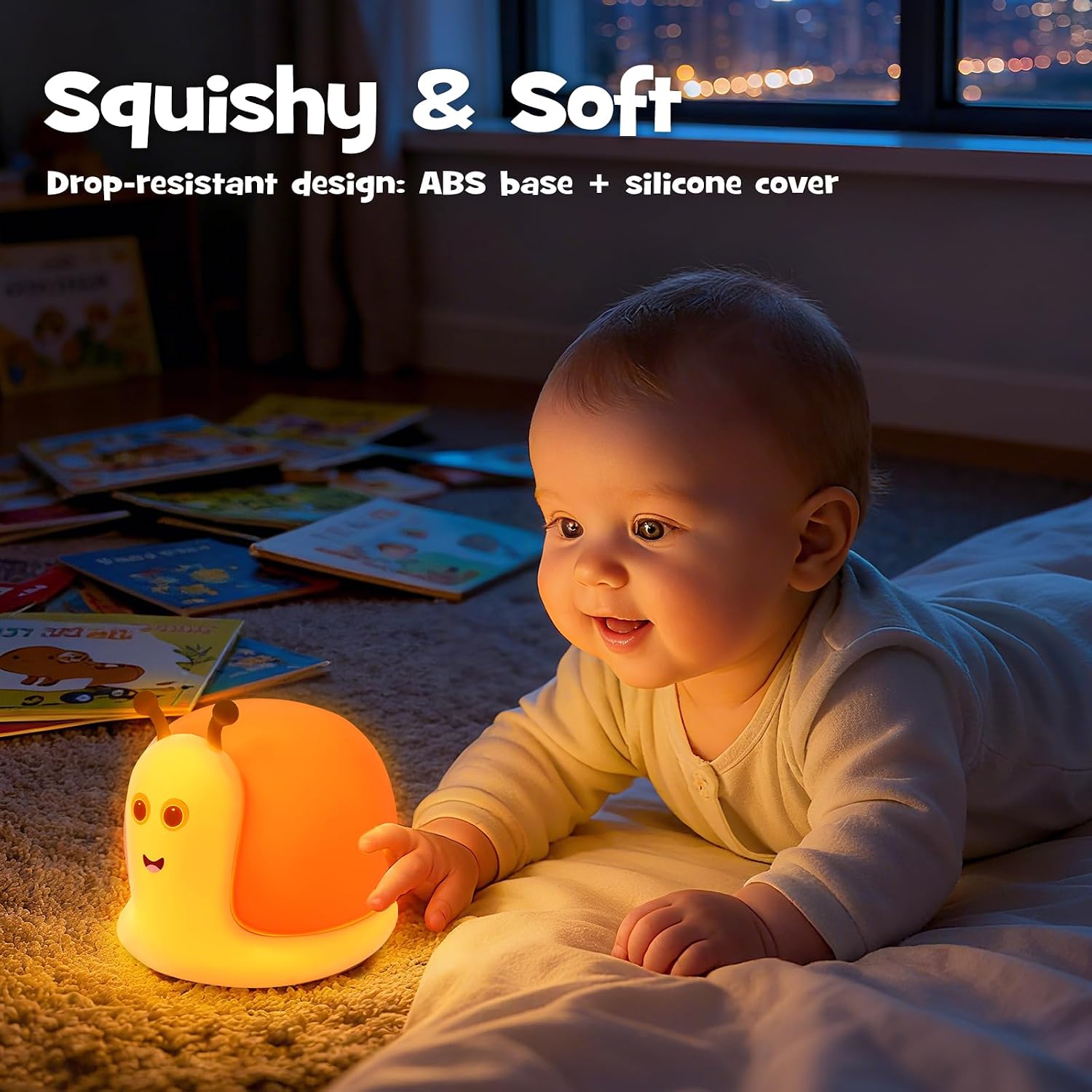 Cute Snail Night Light 2 Brightness Adjustable Fun Orange Slug Light with 30/60 Min Timer Squishy Nursery Breastfeeding Nightlight…