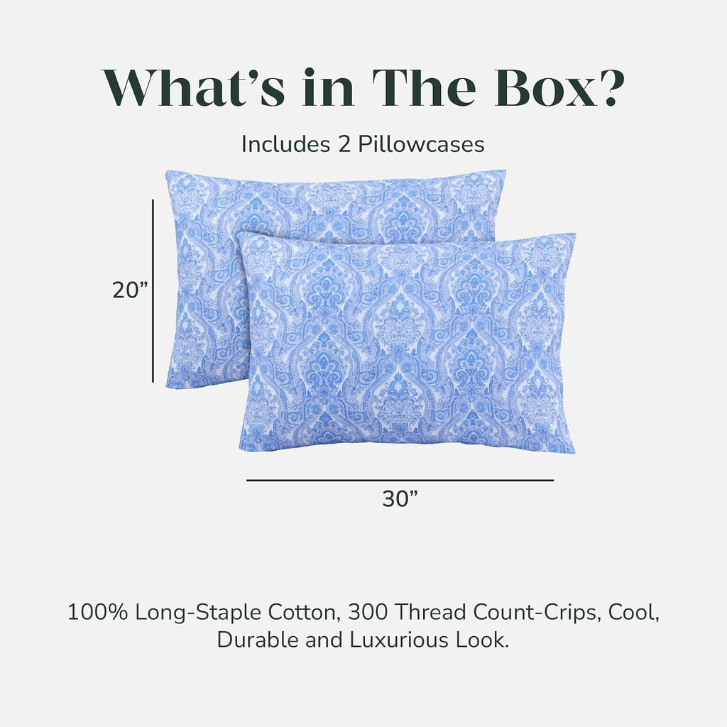 FEATHER & STITCH NEW YORK 100% Cotton 2 Piece Queen Pillow Cases, 300TC Ultra-Soft Pillowcases with Envelope Closure, Wrinkle- Fade…