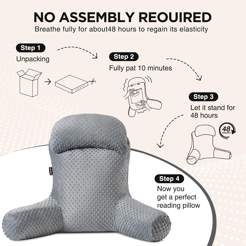 Reading Pillow for Sitting in Bed Couch Adult, Back Pillow for Bed Sitting Up, Back-Rest Support Cushion with Pockets and Arms, Watching…
