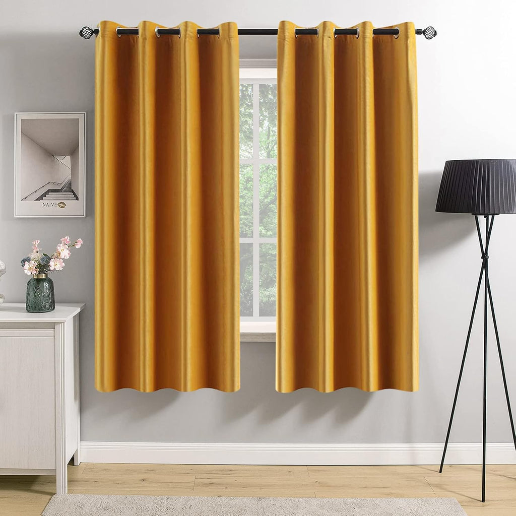 MIULEE 2 Panels Blackout Velvet Curtains Solid Soft Grommet Mustard Yellow Curtains Fall Thermal Insulated Soundproof Room Darkening…