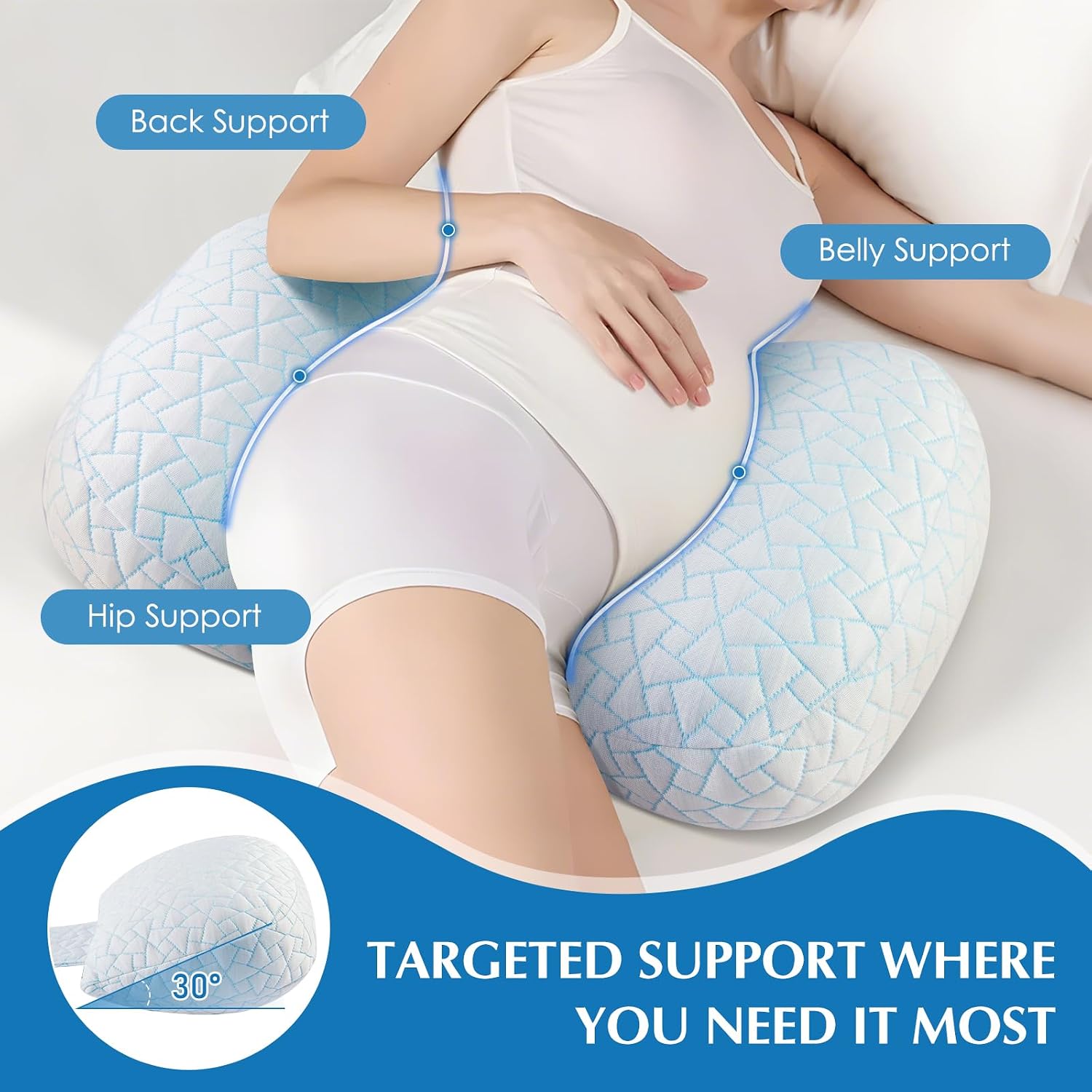 Pregnancy Pillow for Sleeping, Portable Adjustable Maternity Wedge Pillows for Side Sleepers, Belly, Back & Hip Support with Cooling…