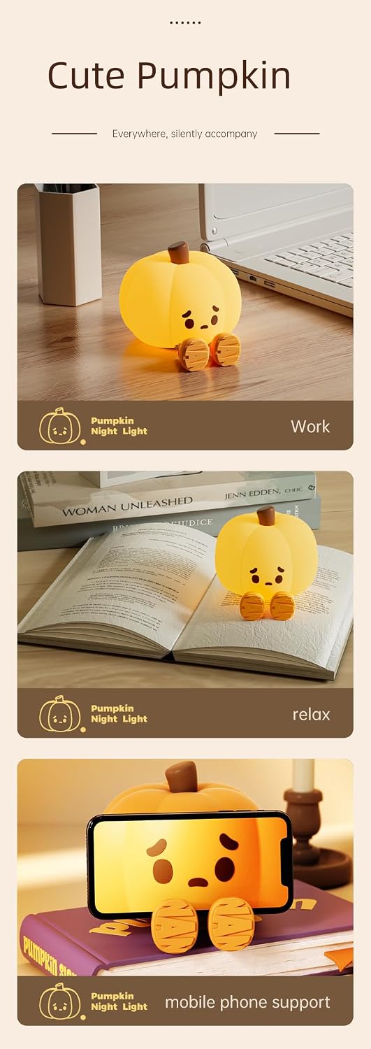 Atsuinightlight ATSUI Pumpkin Night Light, Halloween LED Squishy Novelty Lamp, Food Grade Silicone, Dimmable, Rechargeable Breastfeeding Nu…