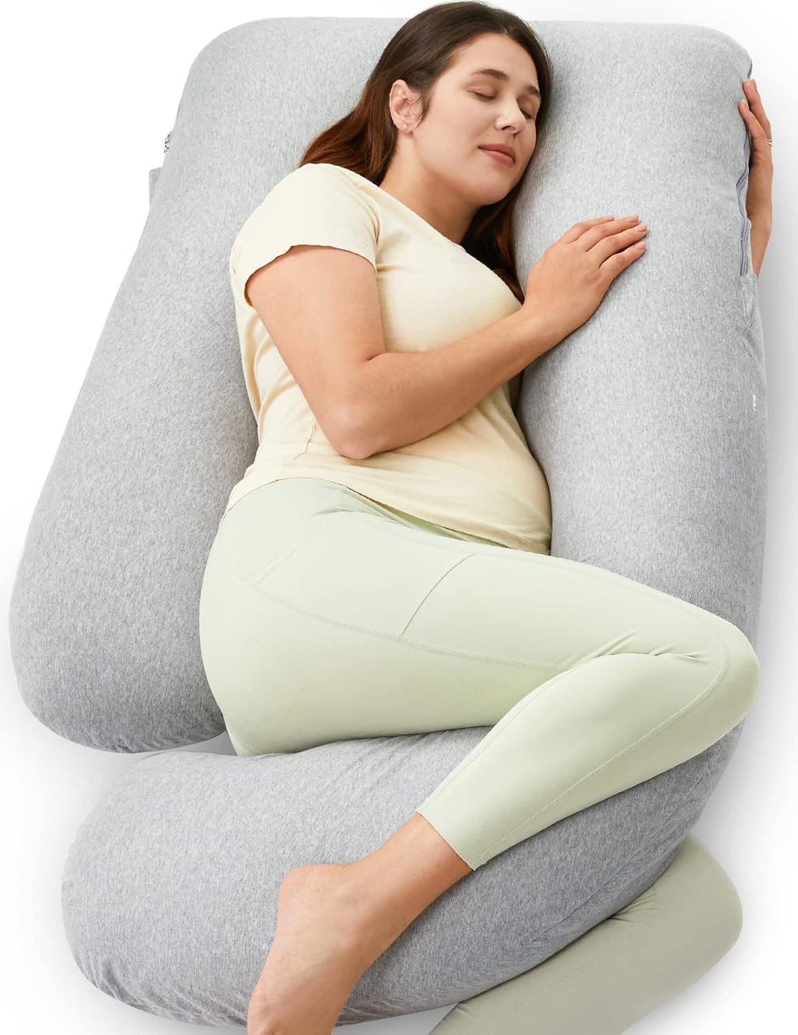 Momcozy U Shaped Pregnancy Pillows with Cotton Removable Cover, 57 Inch Full Body Pillow Maternity Support, Must Have for Pregnant Women…