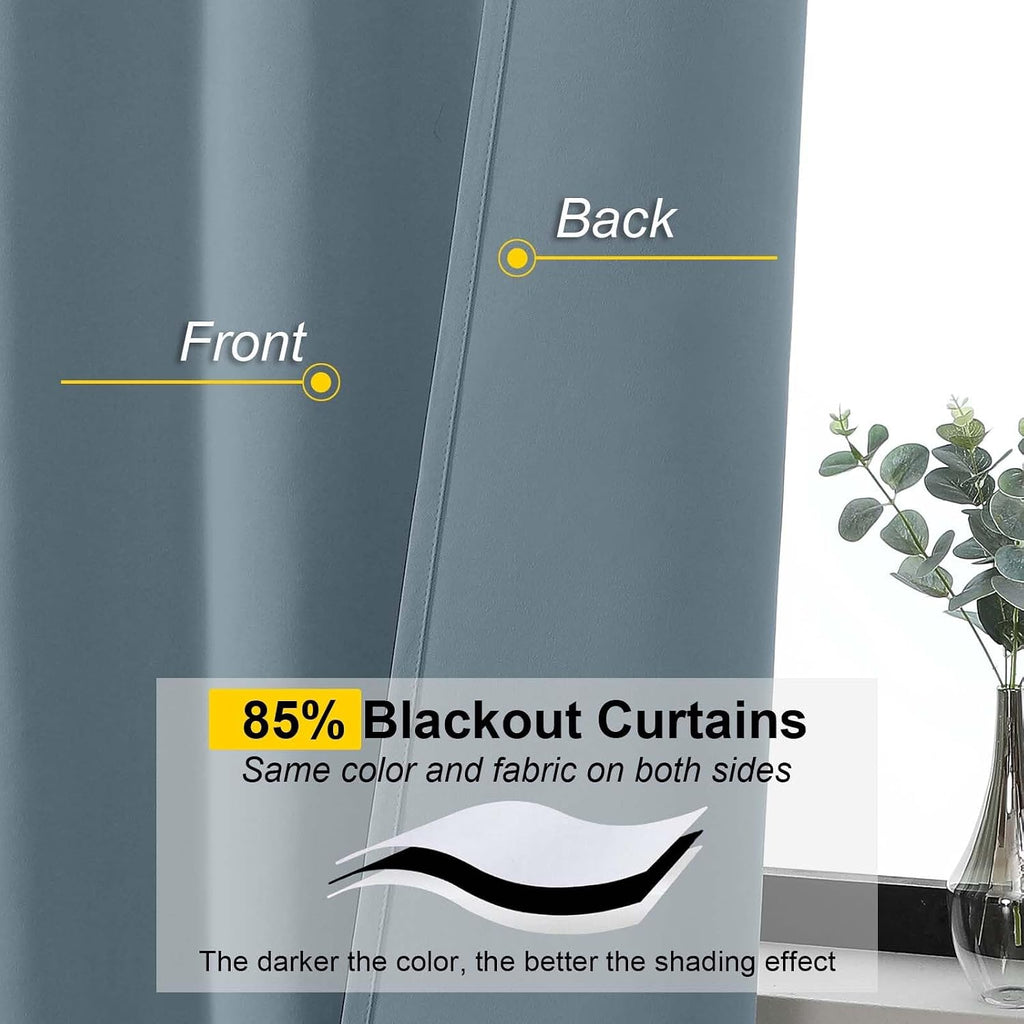 WelvetBLK Stone Blue Room Darkening Curtains for Bedroom Living Room 45 Inch Length 2 Panels Set, Soft Solid Thermal Insulated Rod Pocket S…