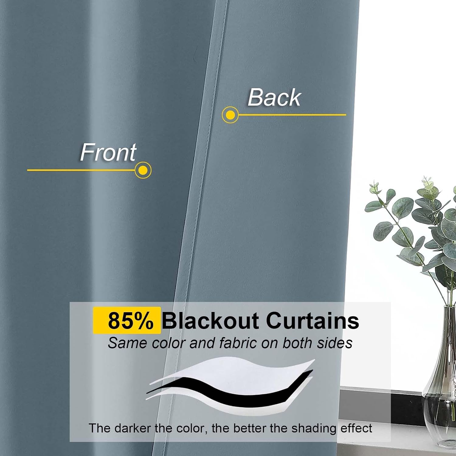 WelvetBLK Stone Blue Room Darkening Curtains for Bedroom Living Room 45 Inch Length 2 Panels Set, Soft Solid Thermal Insulated Rod Pocket S…