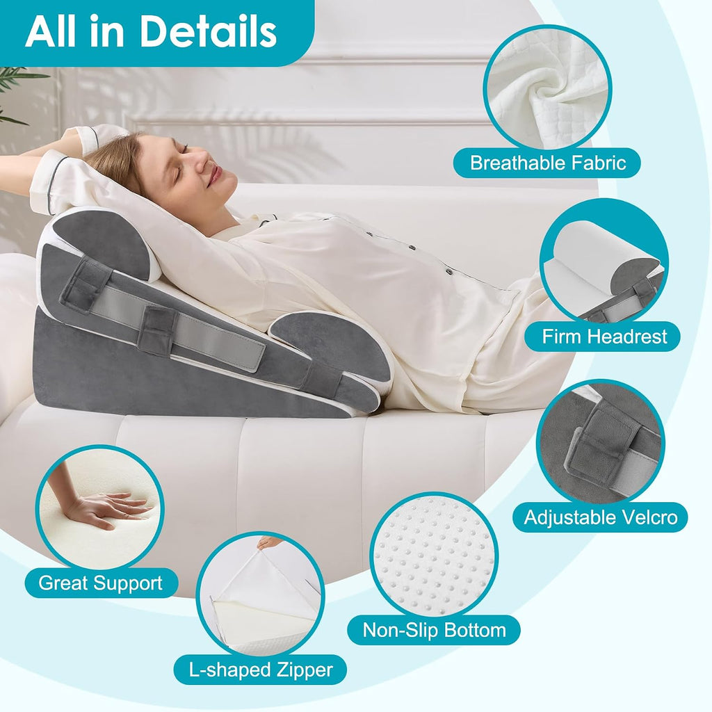 Wgakced 4Pcs Wedge Pillow Set for After Surgery, Acid Reflux Relief, Adjustable Bed Wedge Pillows for Sleeping, Anti Snore, Memory Foam Trian…