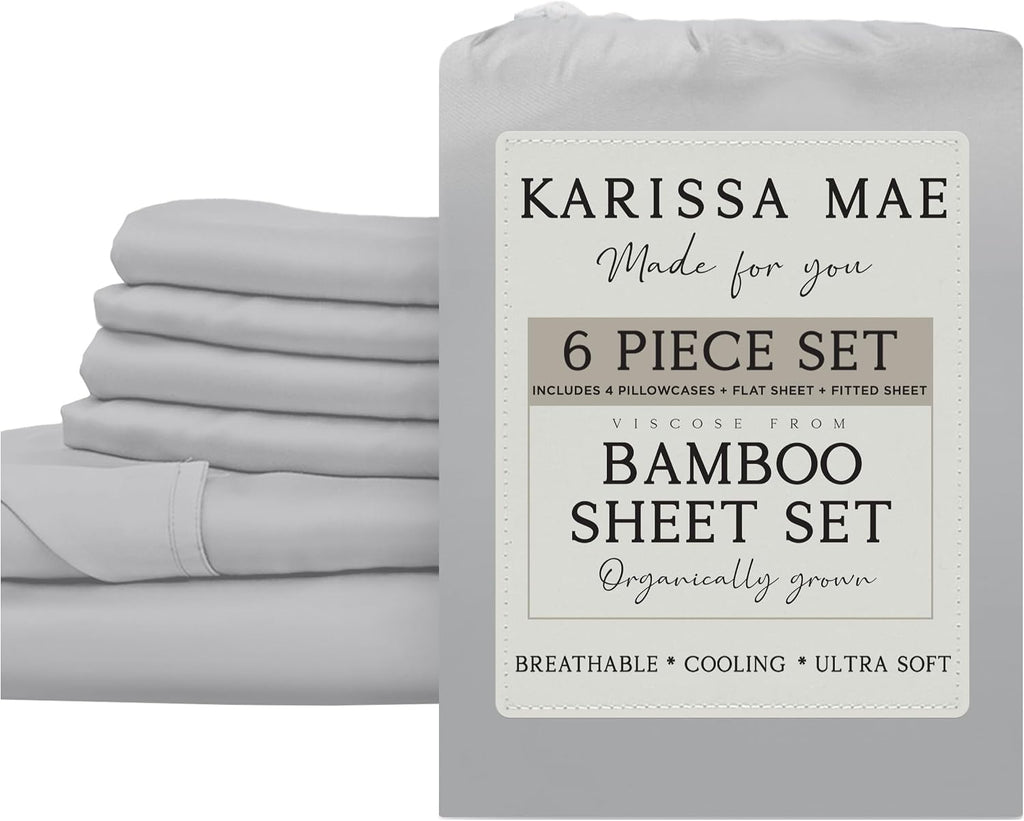 KARISSA MAE 6 Piece Pure Viscose from Bamboo 34" Split Top King Size Sheet Set | 100% FSC Certified | Luxuriously Soft | Cooling | 18"…