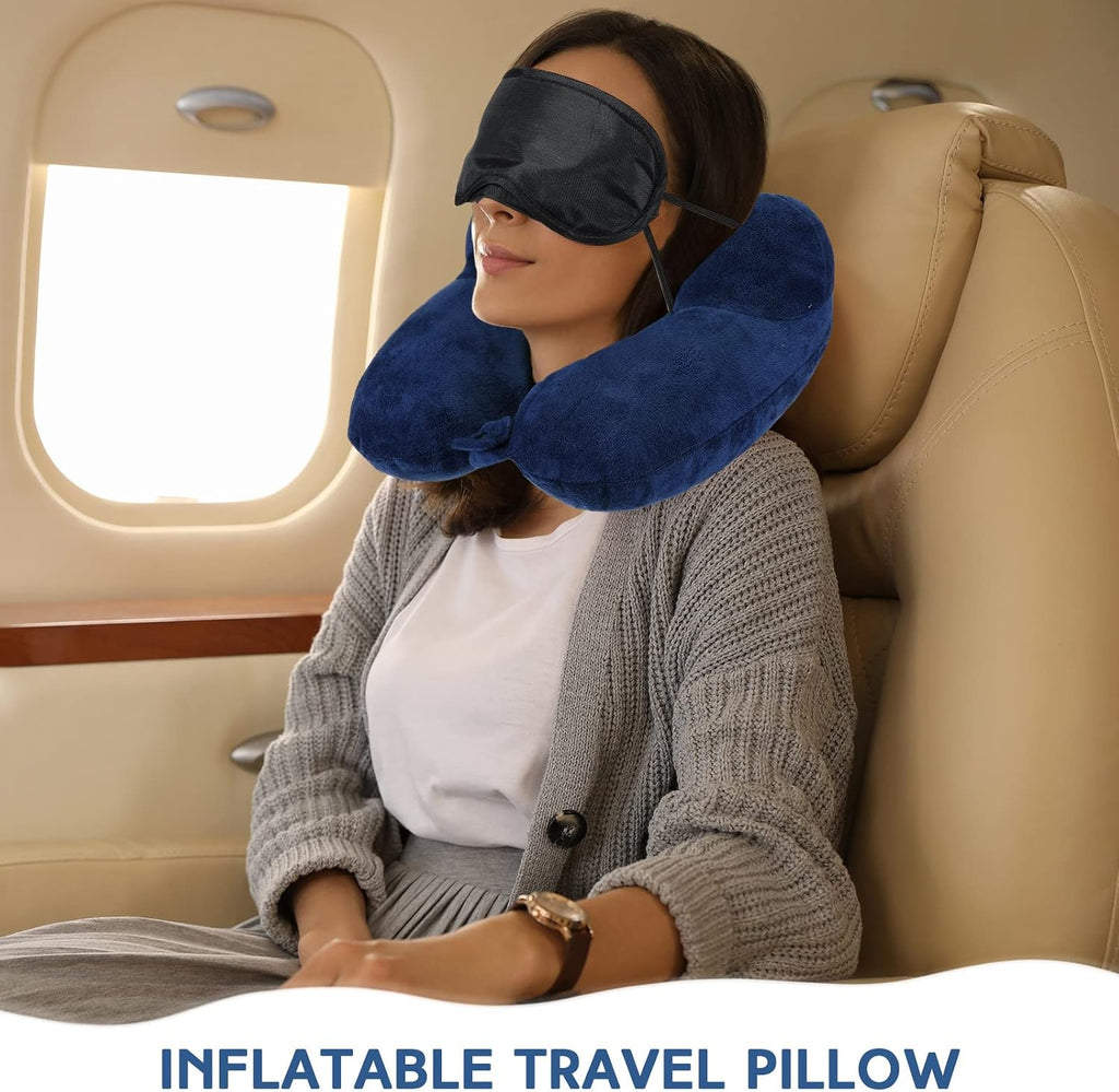 Sintuff 2 Pack Inflatable Travel Pillow for Airplanes Inflatable Neck Flight Pillows with Compact Bag and Blindfold for Traveling…