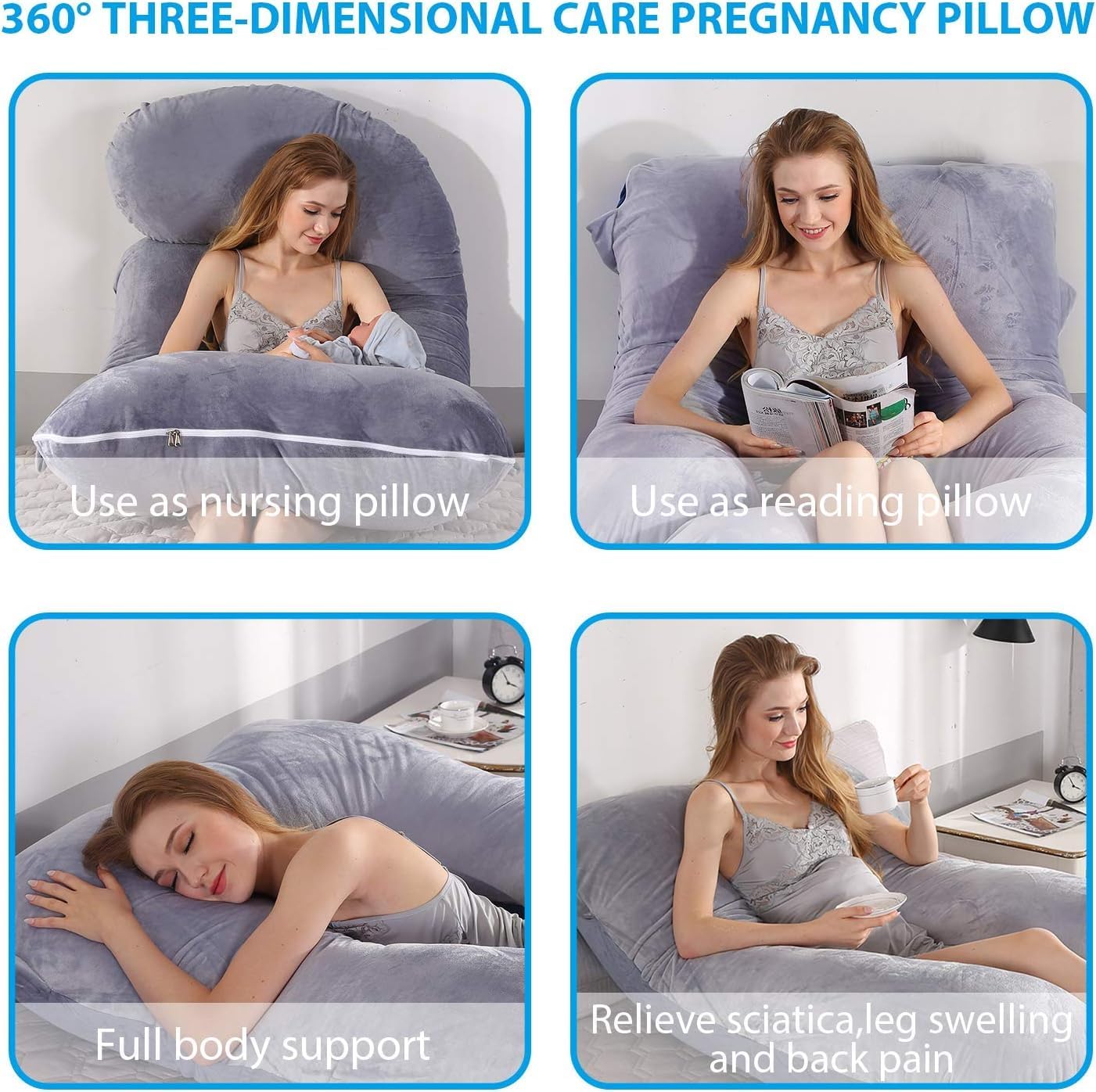 U-Shaped Full Body Pregnancy Pillow for Sleeping – 57" Maternity Pillow with Removable Cover, Support for Back, Legs, Belly & Hips…
