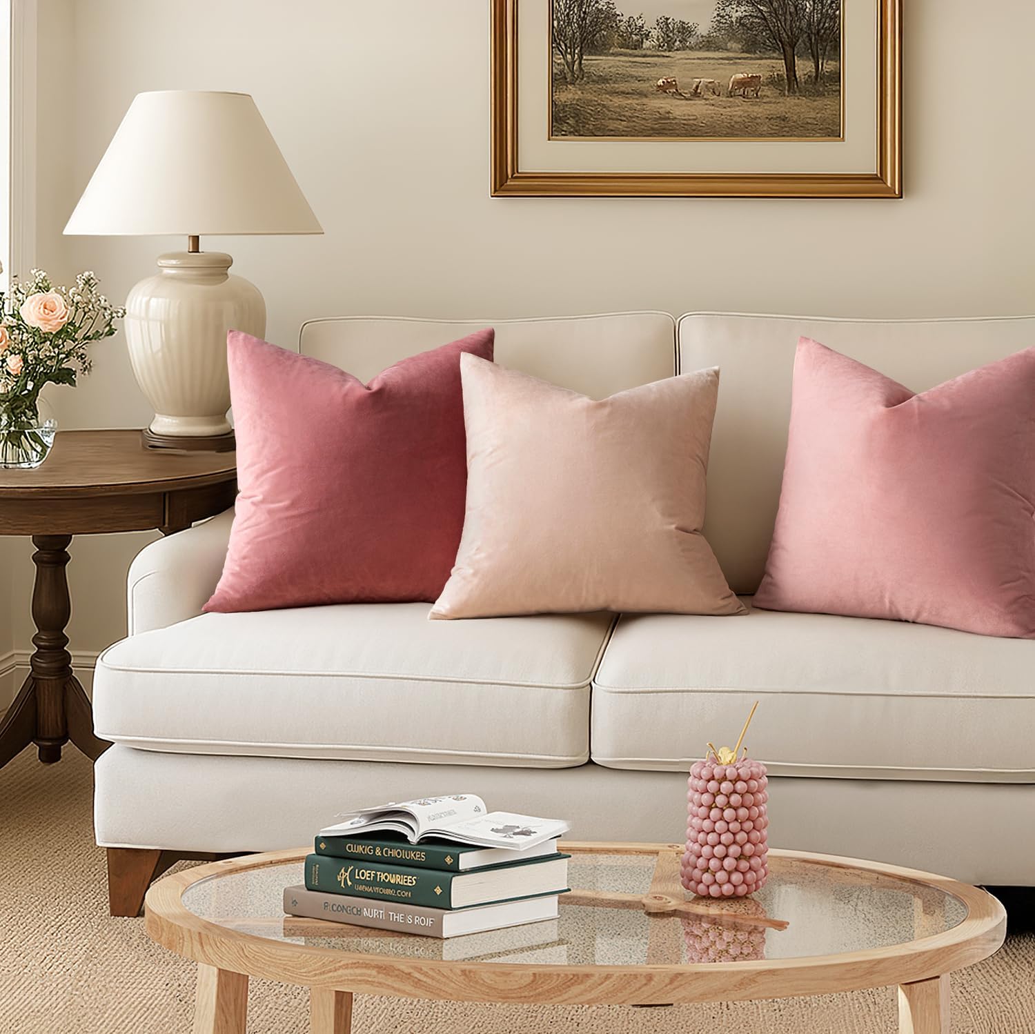 Miulee Velvet Throw Pillow Covers 18x18 Inch, Pack of 2 - Dusty Pink, Soft Solid Decorative Pillow Covers Cushion Cases Modern Luxury Valen…