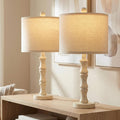 BOBOMOMO 20.5" Farmhouse Bedside Lamps Set of 2, Vintage Nightstand Lamps with Antique White Resin Base & Linen Shade, Small Table Lamps…