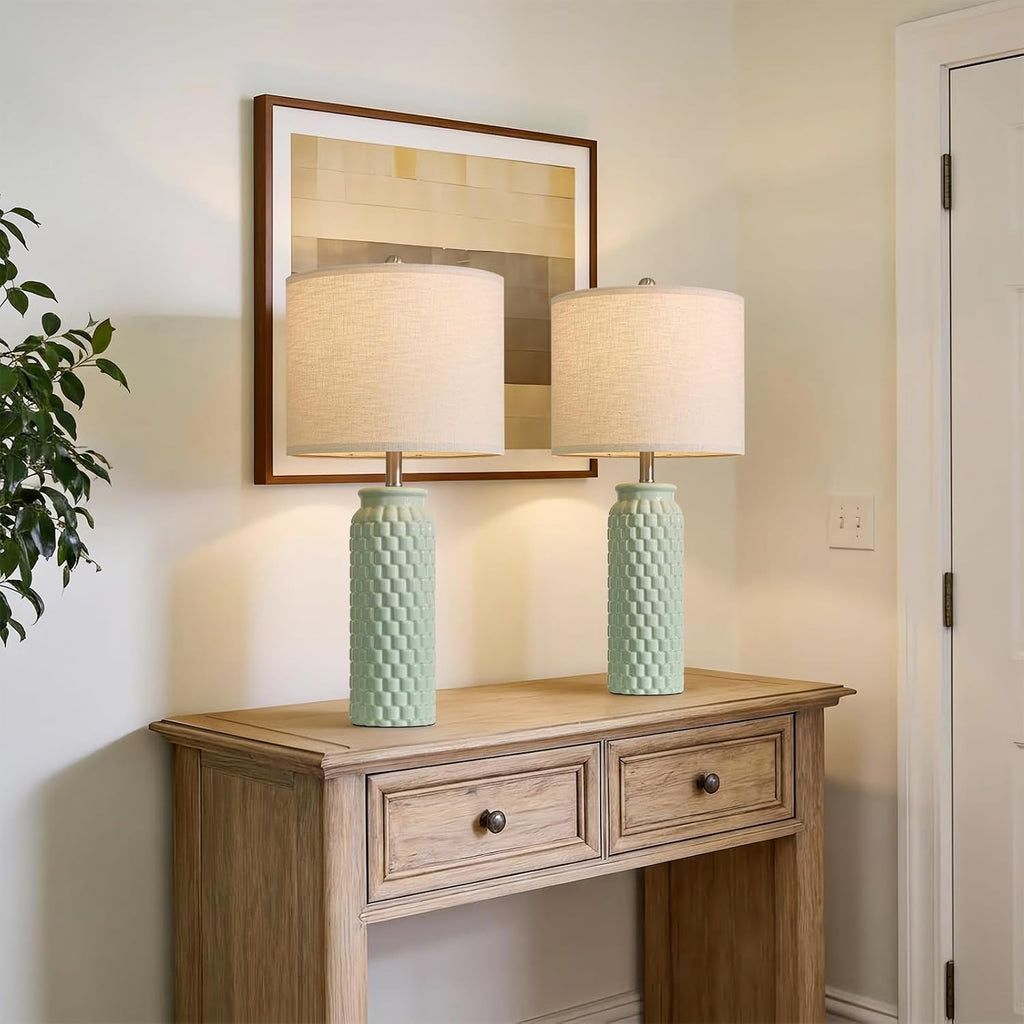 USumkky 27" Ceramic Table Lamps Set of 2 - Modern Farmhouse & Boho Style, Bedside Nightstand Lamps for Bedroom, Living Room End Table…