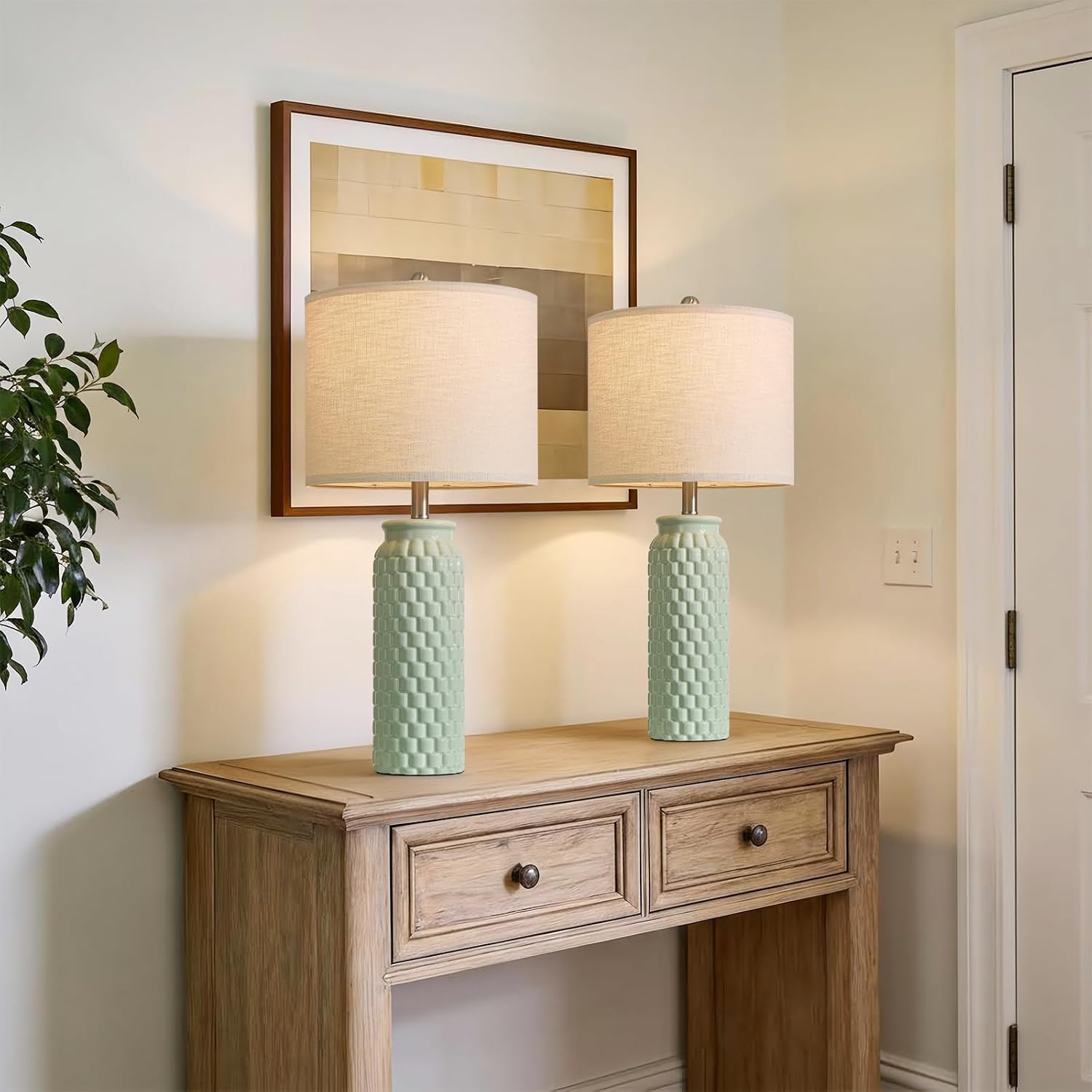 USumkky 27" Ceramic Table Lamps Set of 2 - Modern Farmhouse & Boho Style, Bedside Nightstand Lamps for Bedroom, Living Room End Table…