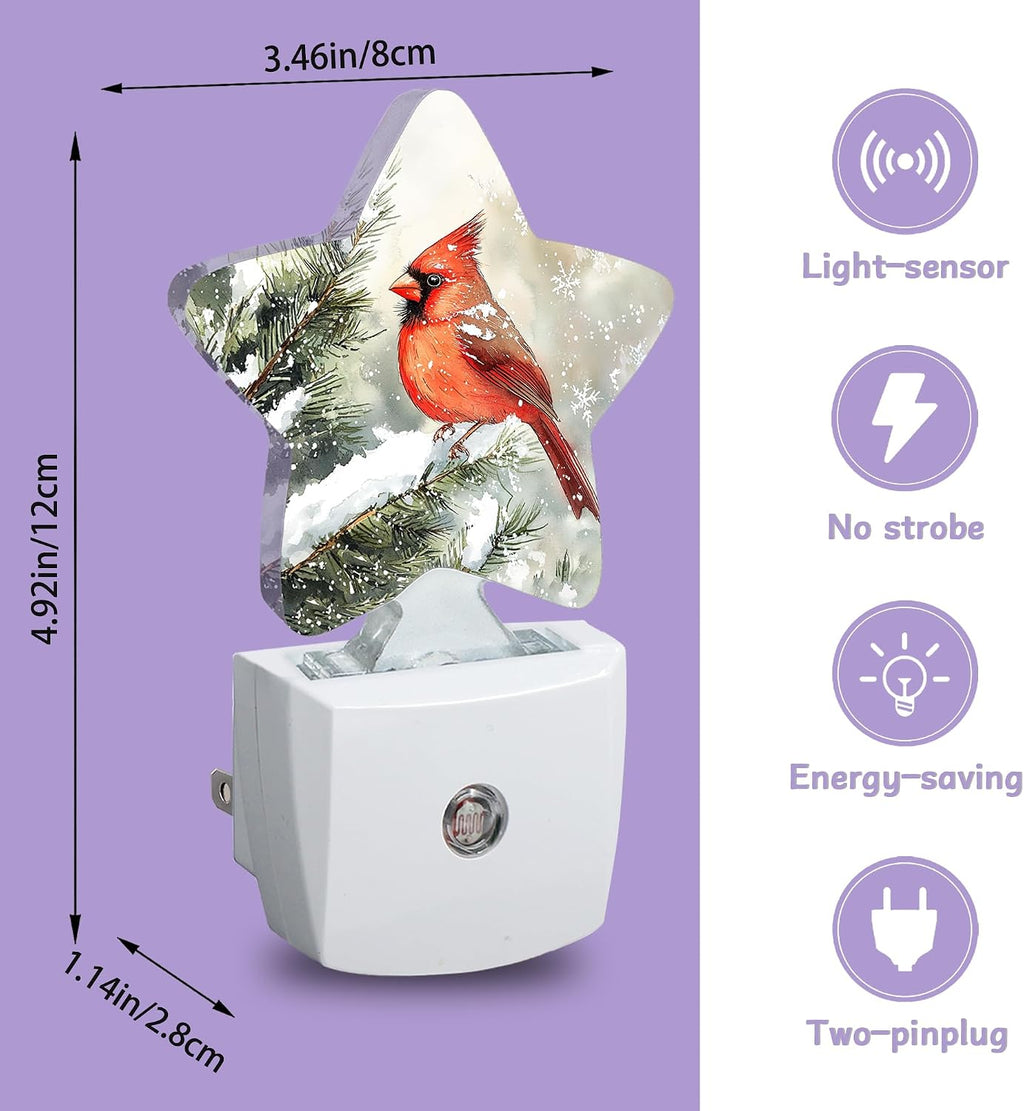Cardinal Bird Decorative Nightlight Plug in Wall, Christmas Star Shaped Night Light with Built in Sensor for Home Decor, Kitchen Hallway…