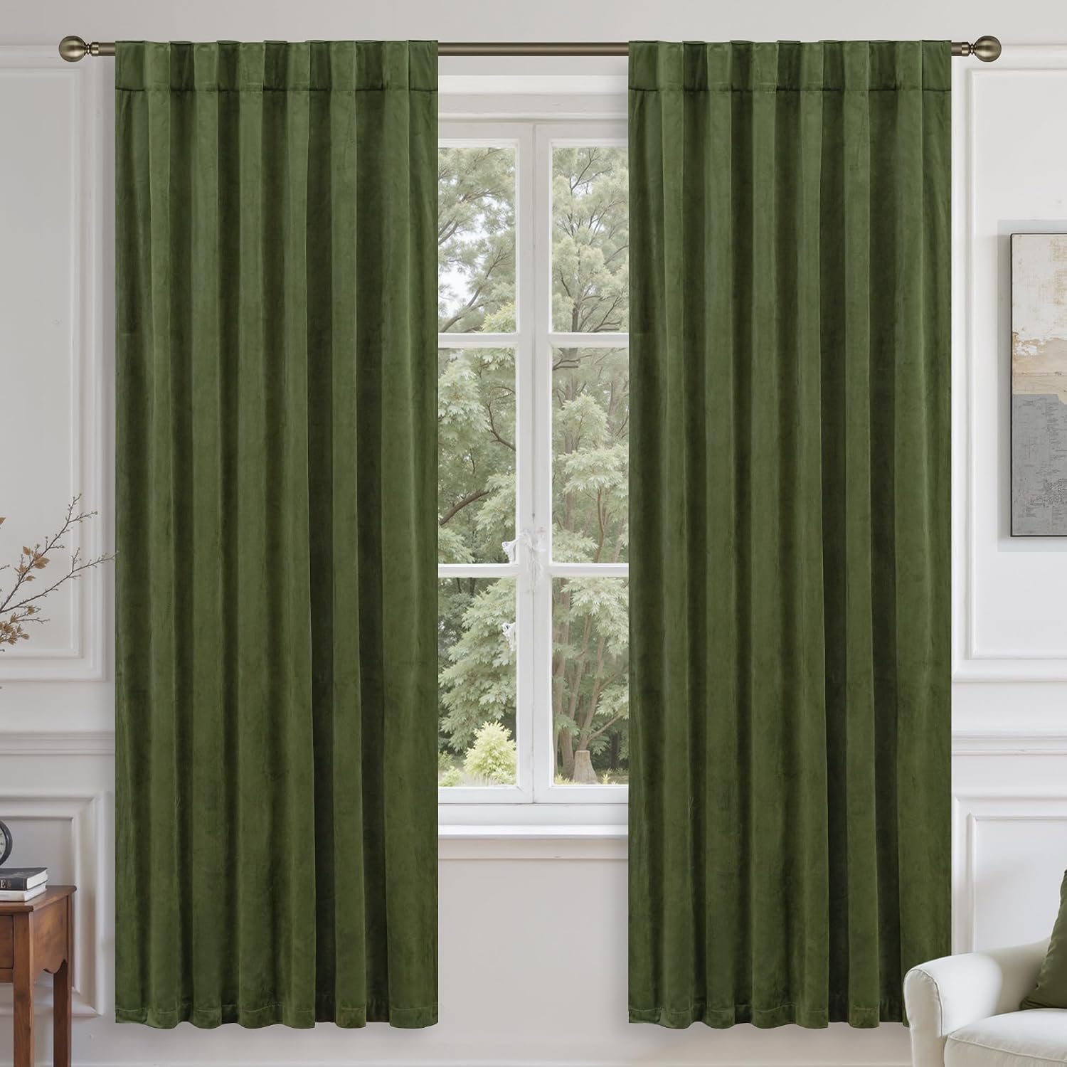 Lamit Sage Green Velvet Curtains 72 Inch Length for Living Room, Super Soft Thermal Insulated Room Darkening Panels Privacy Back Tab and Ro…