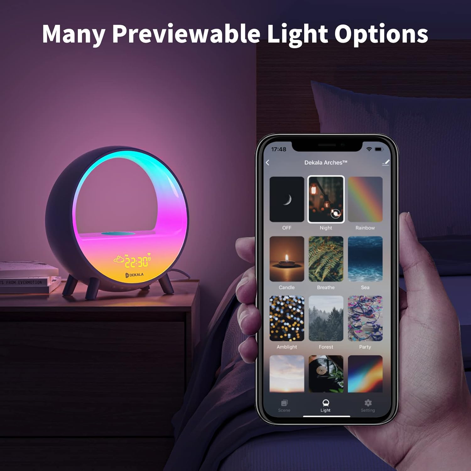 Dekala Arches Gradual Sunrise Alarm Clock with Wireless Charging, Sunset White Noise Sound Machine Loud Sunsire Alarm Clock for Heavy…
