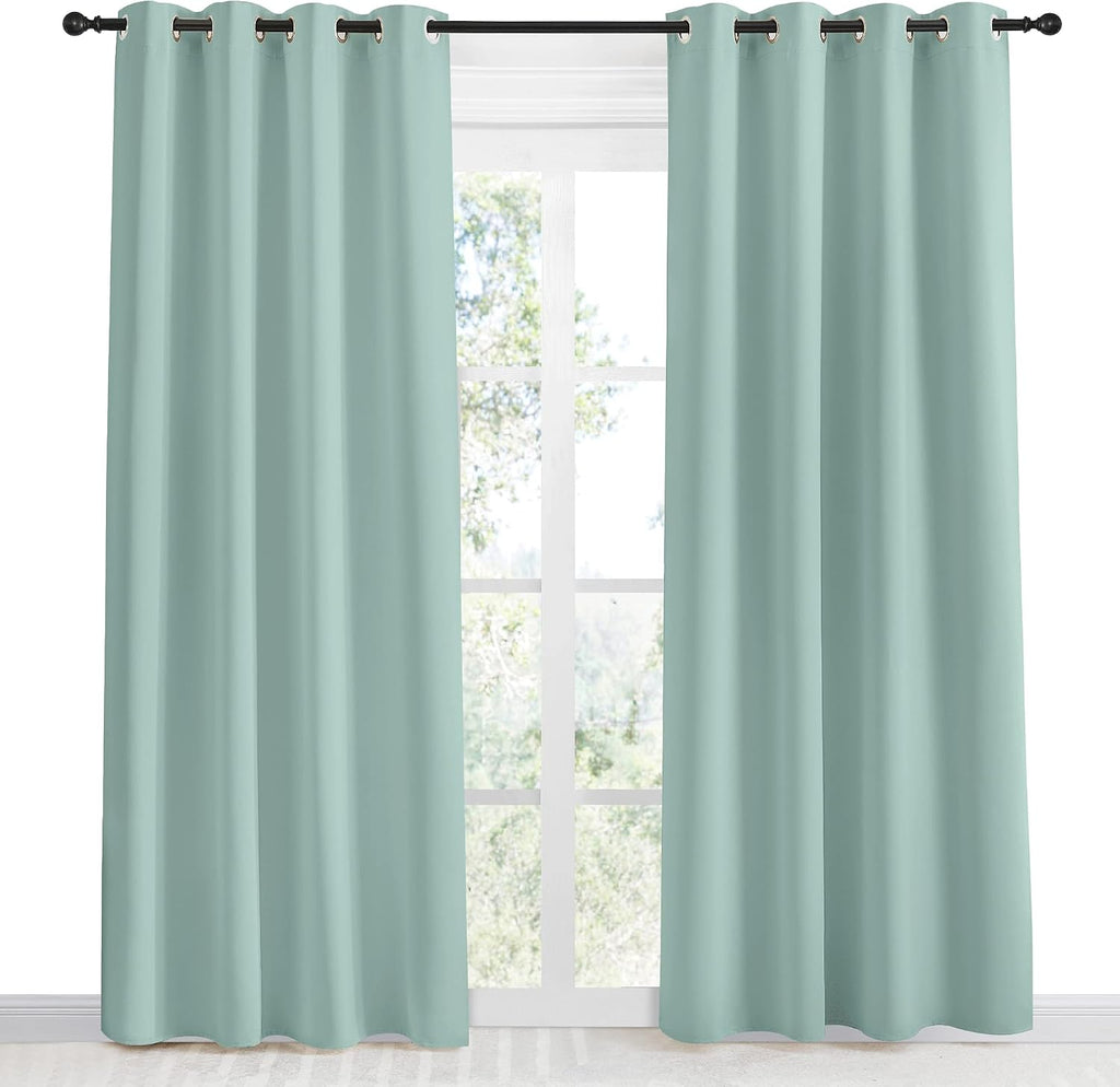 NICETOWN Kitchen Blackout Window Curtain Panel, Aqua Blue, 1 Panel, 55 by 86 inches Long, Home Fashion Thermal Insulated Solid Grommet…
