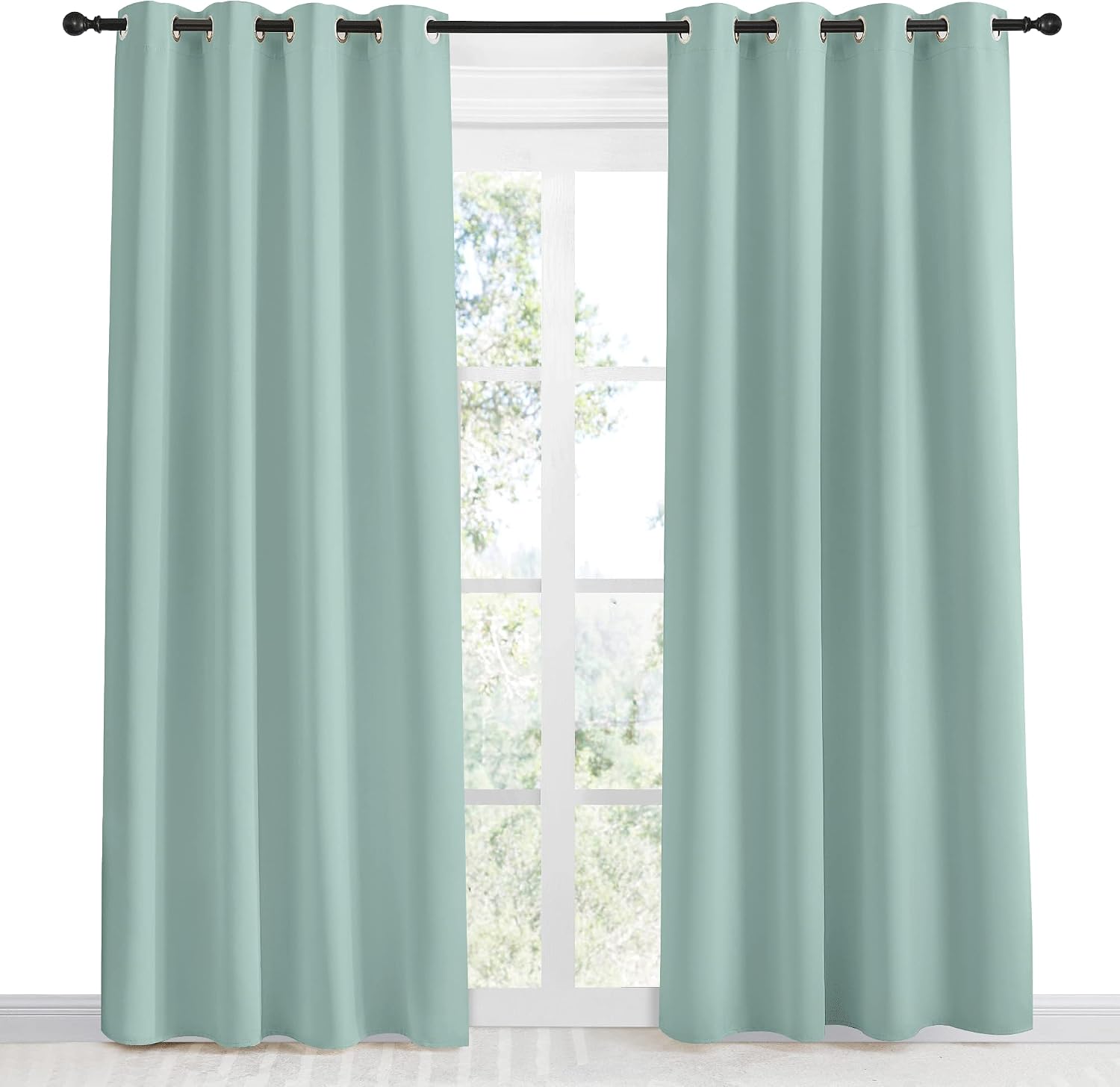 NICETOWN Kitchen Blackout Window Curtain Panel, Aqua Blue, 1 Panel, 55 by 86 inches Long, Home Fashion Thermal Insulated Solid Grommet…