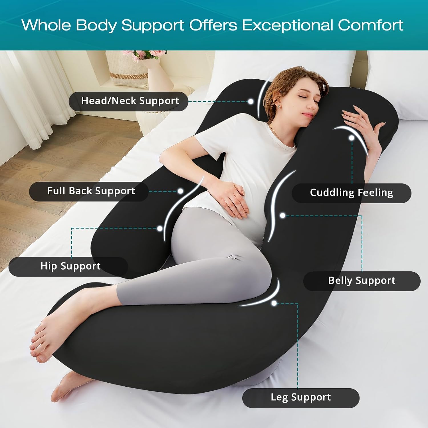 Sasttie Pregnancy Pillows for Sleeping, U Shaped Cooling Full Body Pillow with Removable Cover, Pregnant Women Must Haves, Maternity Essent…