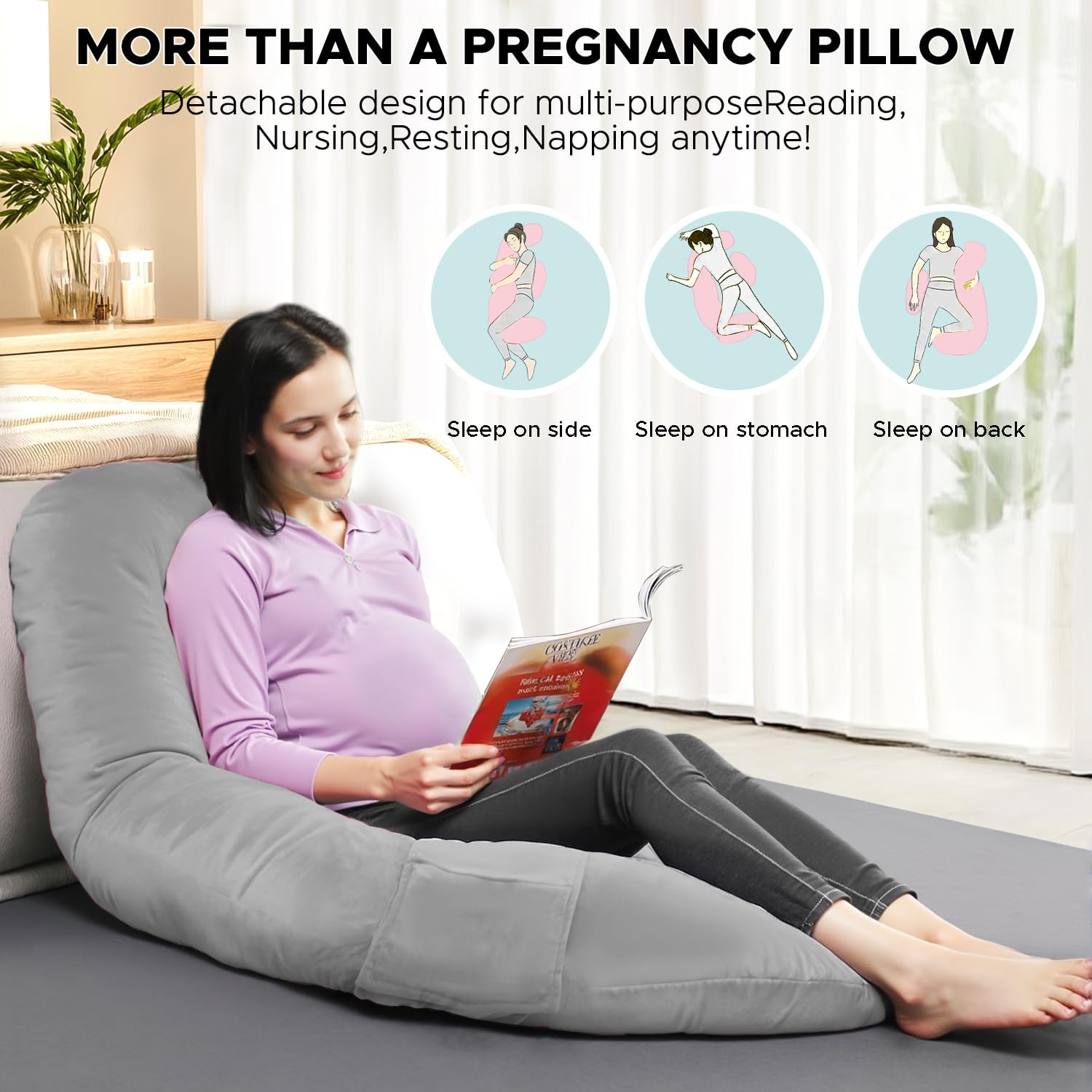 SchnauzerHome Pregnancy Pillows for Sleeping, E Shaped Maternity Pillow for Pregnant Women with Adjustable Wedge Pillow, 48 Inch Full Body…