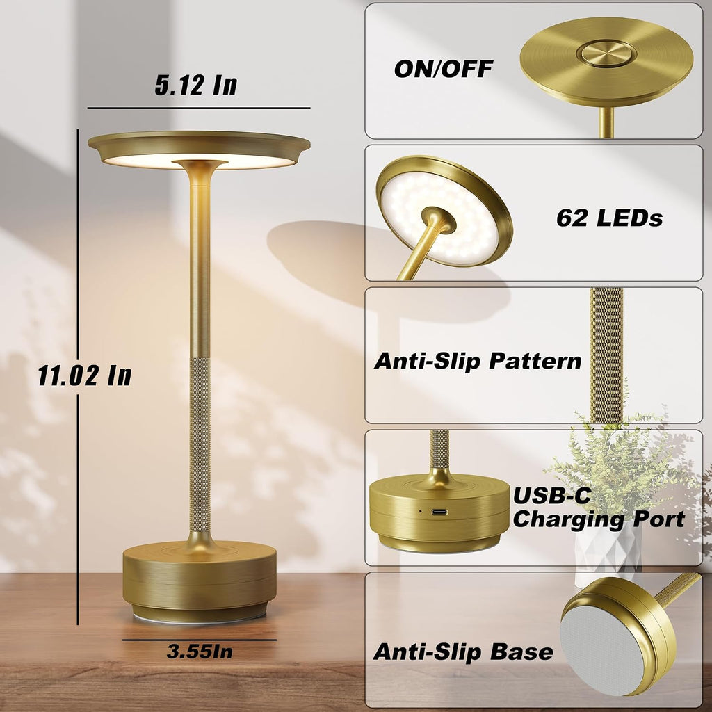 TBBGA 2 Pack Rechargeable Cordless Table Lamps, Portable 5000mAh Battery Table Light, 3 Color Stepless Dimming LED Table Light with…
