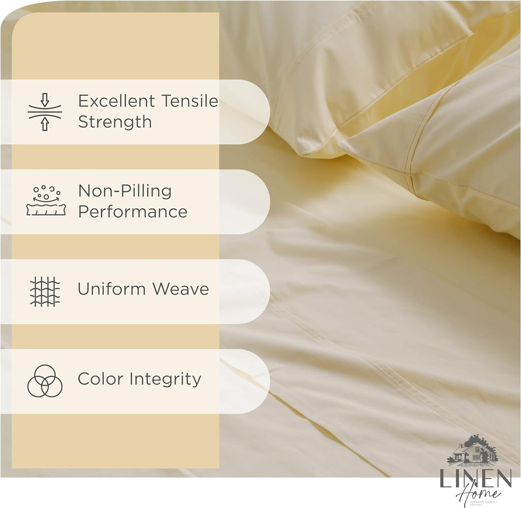 Linenhome Linen Home 6 Piece Full Size Cotton Sheet Set, 100% Cotton Percale, 4 Pillowcases, Deep Pocket with All Around Elastic Sheet, Cri…