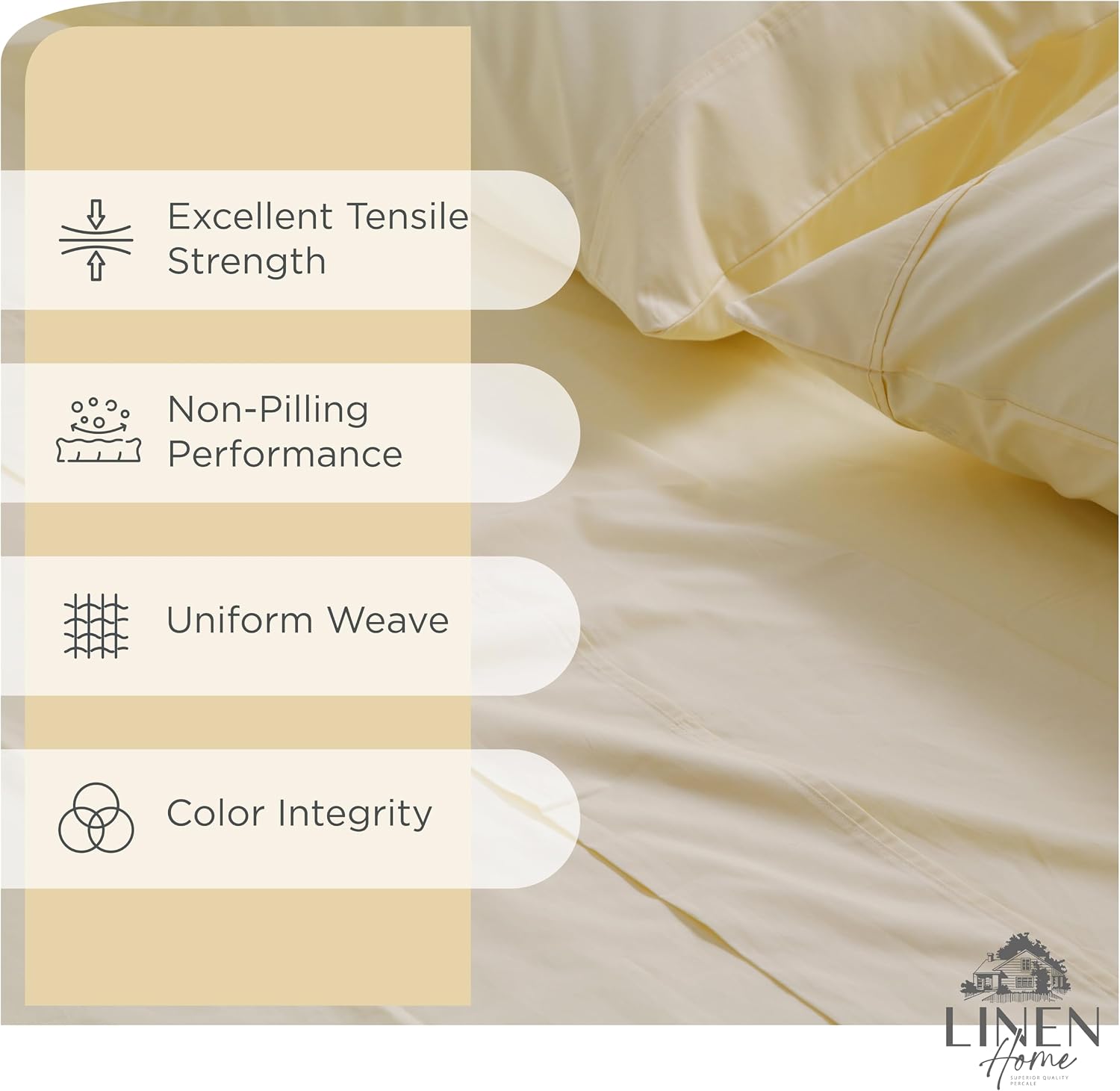 Linen Home 100% Cotton Percale Sheets Full Size, Ivory, Deep Pocket, 4 Pieces Set - 1 Flat, 1 Deep Pocket Fitted Sheet and 2 Pillowcases…