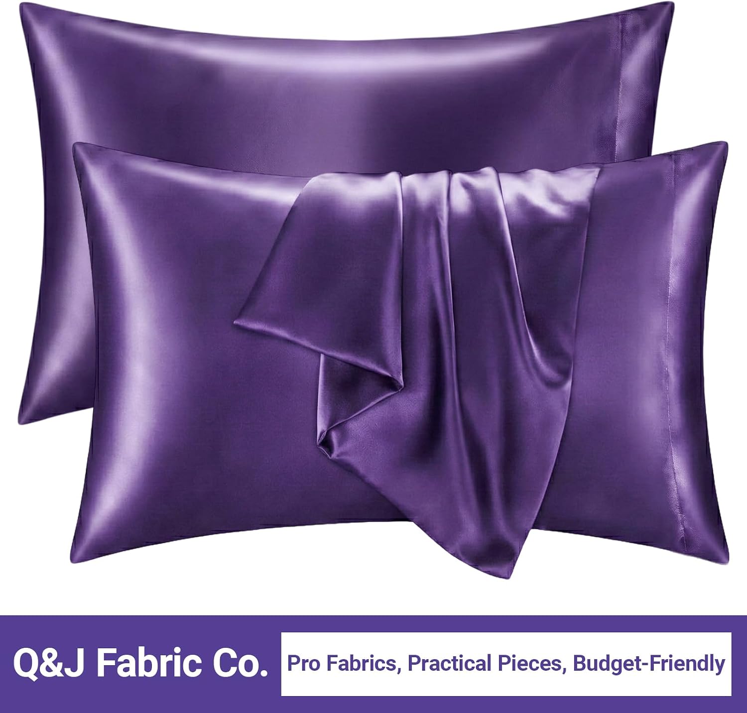 QJFabricCO Q&J Fabric Co. 2 Pack Satin Pillowcase Silk Like Pillow Cases 20x36 inch Purple Cooling Pillow Cases with Envelope Closure for H…
