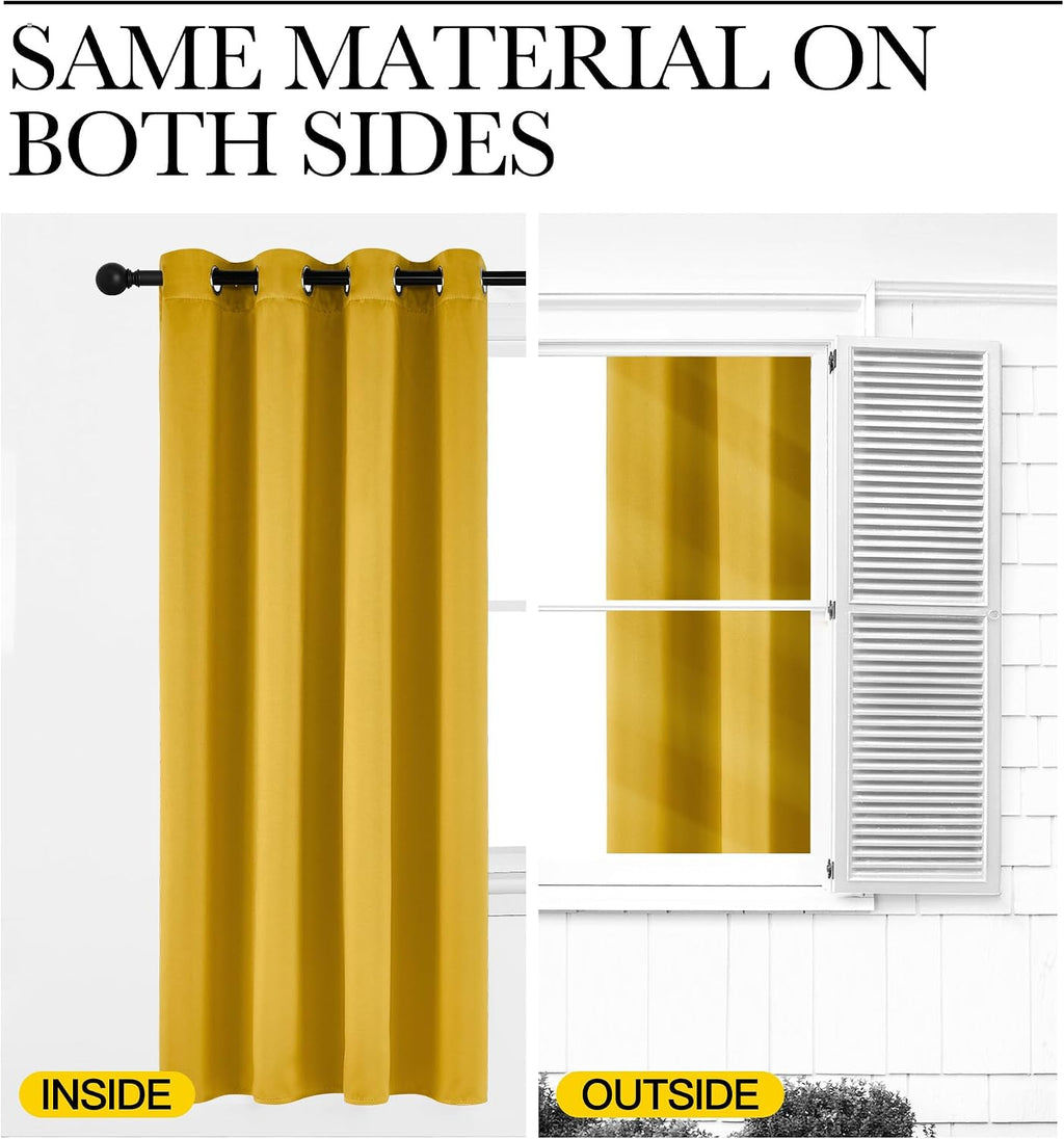 Nicetown Gold Curtains 84 inches Long Blackout for Bedroom, Grommet Thermal Drapes Room Darkening Window Treatments for Living Room, W52 x…