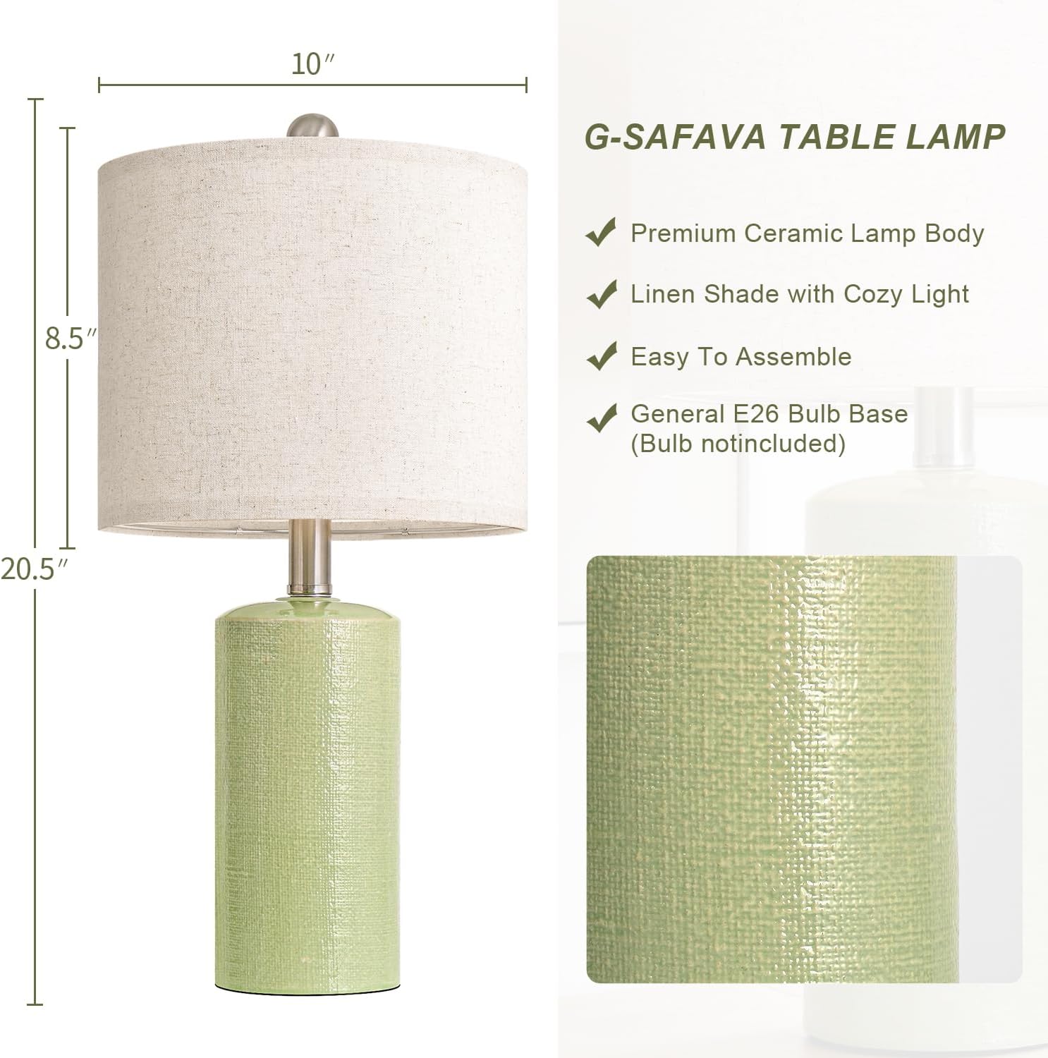 G-SAFAVA 20.5" Small Table Lamps for Living Room Lamp Single Ceramic Lamps for Bedroom Bedside Lamps Modern Boho Lamps for Night Stands…