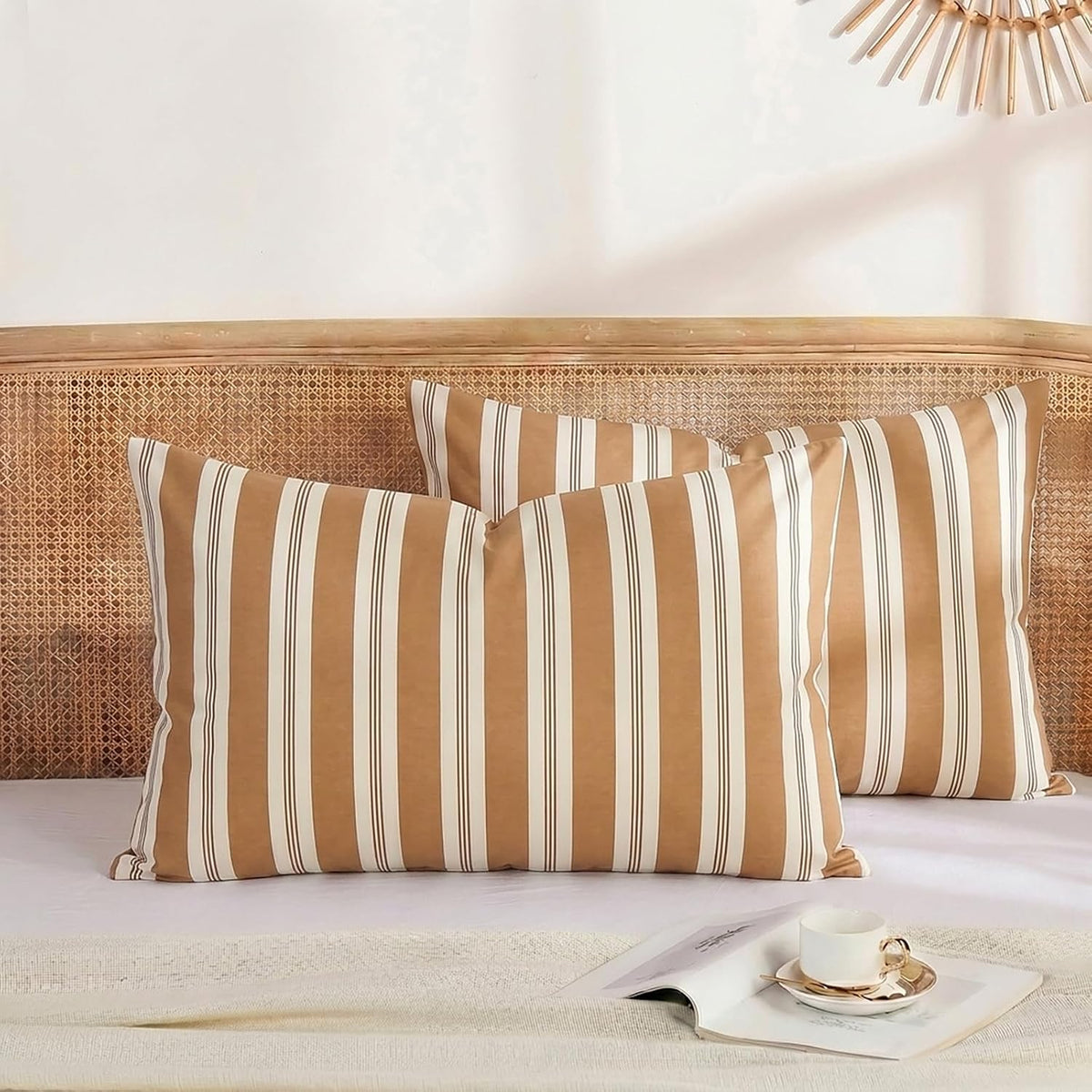 Merryword Khaki Striped Pillowcases, 100% Cotton Pillow Cases, King Size Pillowcases, Luxury Linen Like Pillowcase, Soft Breathable Stripe…