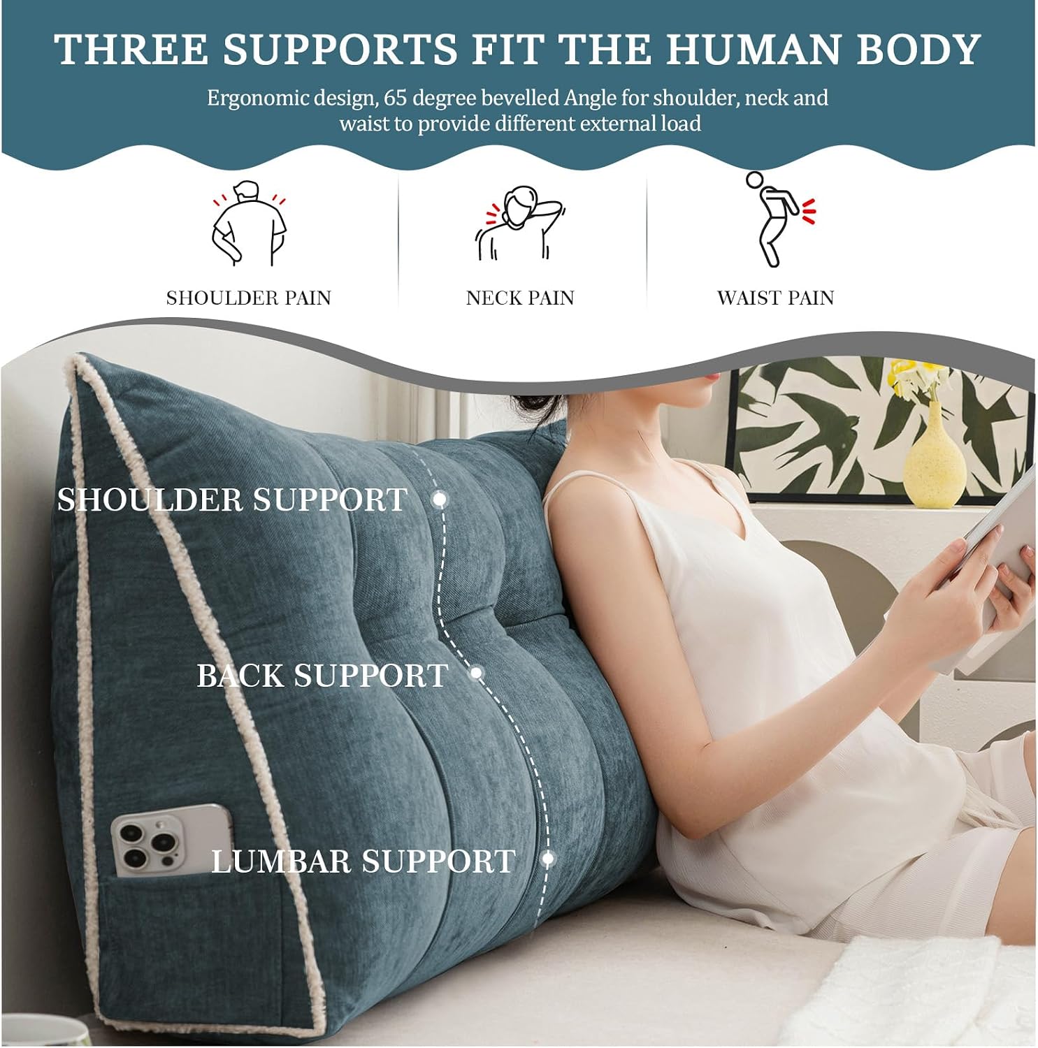 Foreate Headboard Pillow Twin, Chenille Triangular Wedge Pillow Headboard Twin Size, Reading Setting Backrest Daybed Pillows for Bed Sofa…